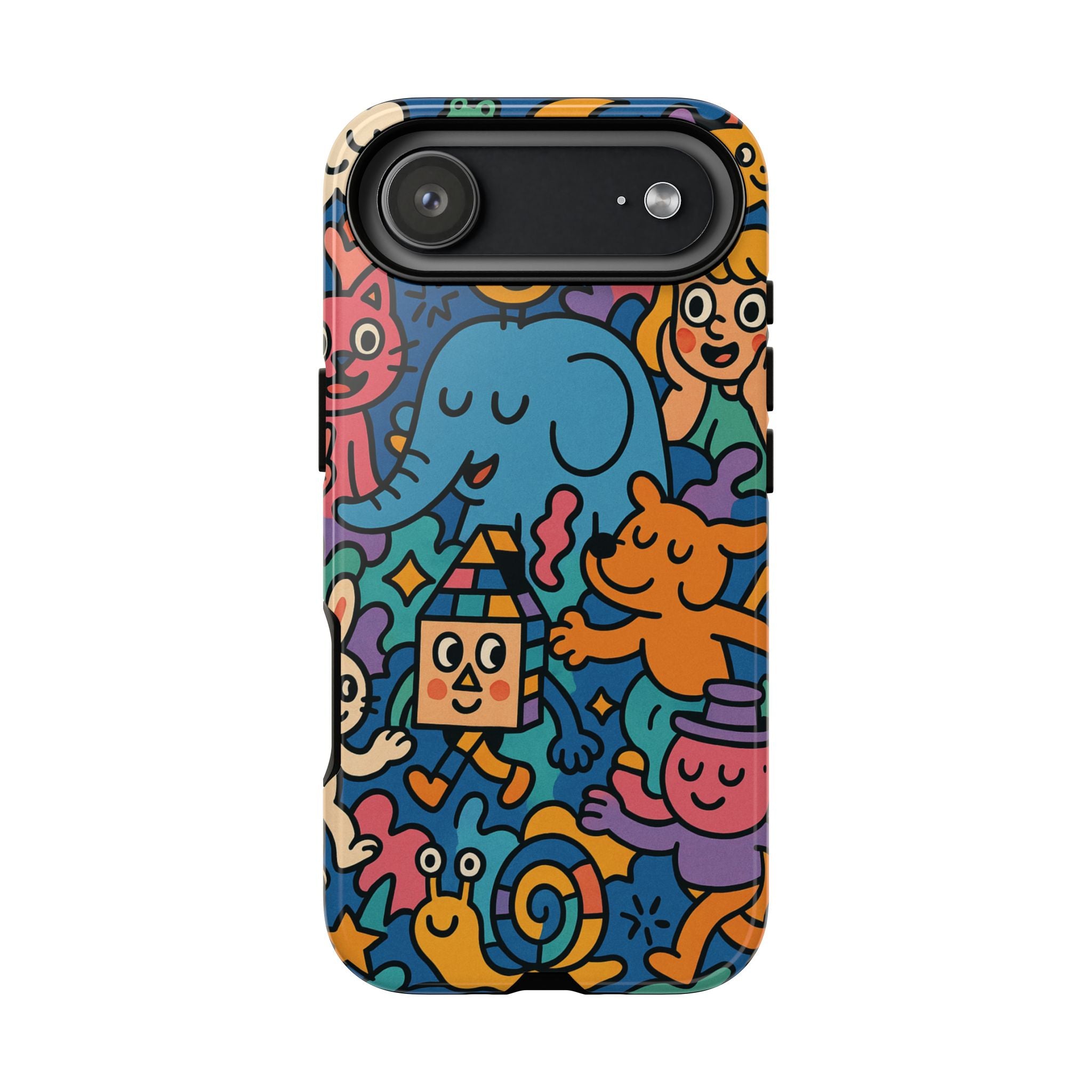 Colorful Doodle Phone Case — Cute Cartoon Animals & Characters