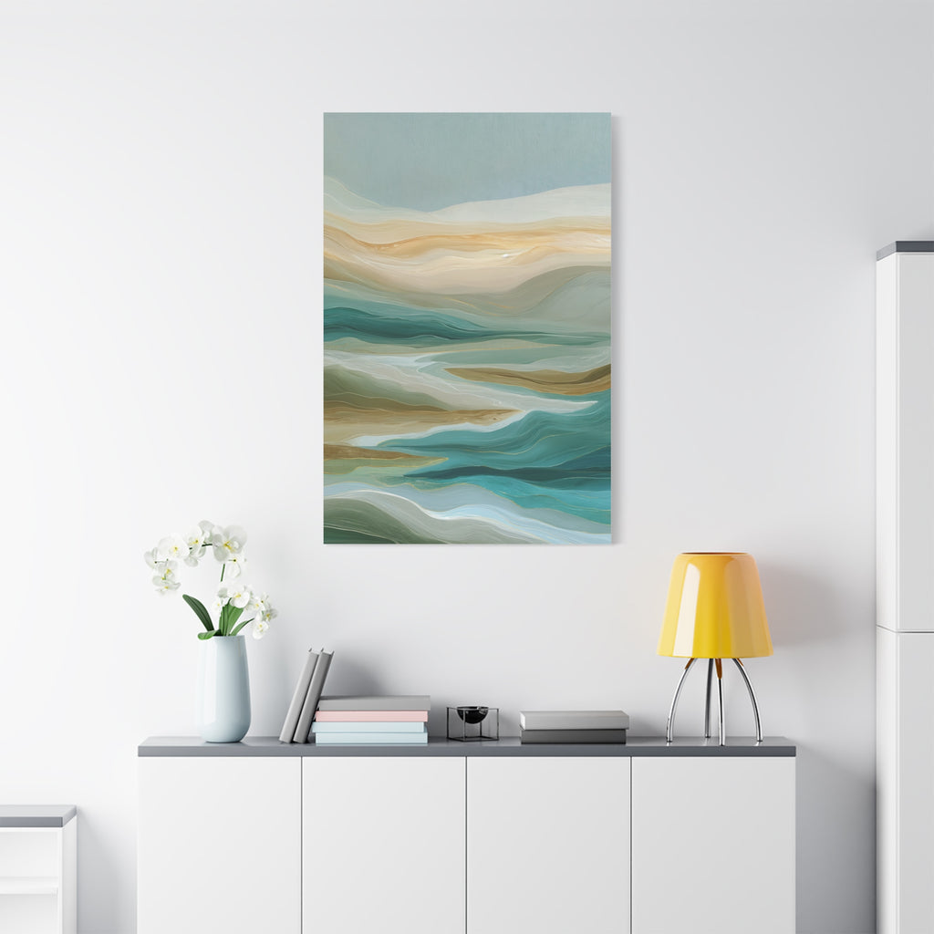 Coastal Abstract Matte Canvas Print — Teal & Sand Stretched Wall Art