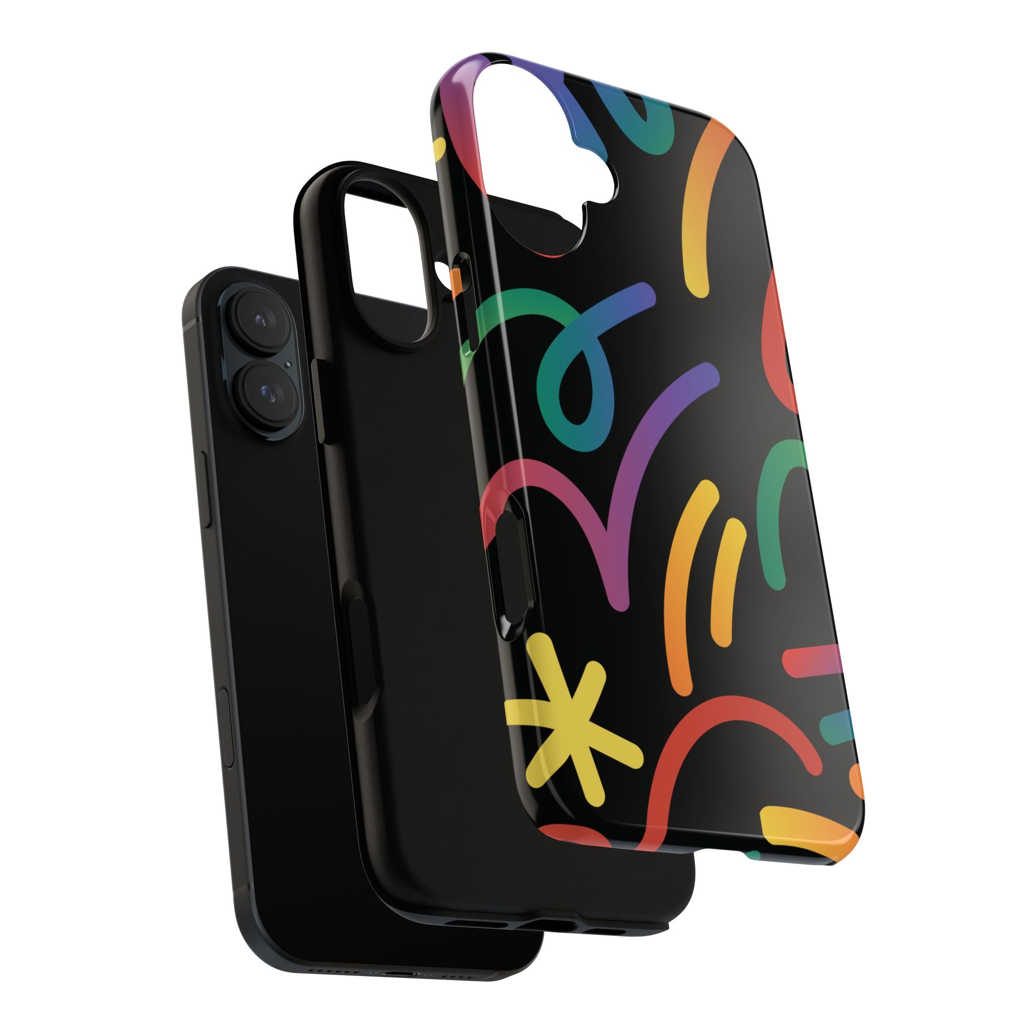 Colorful Doodle Tough Phone Case — Black Background Protective Cover