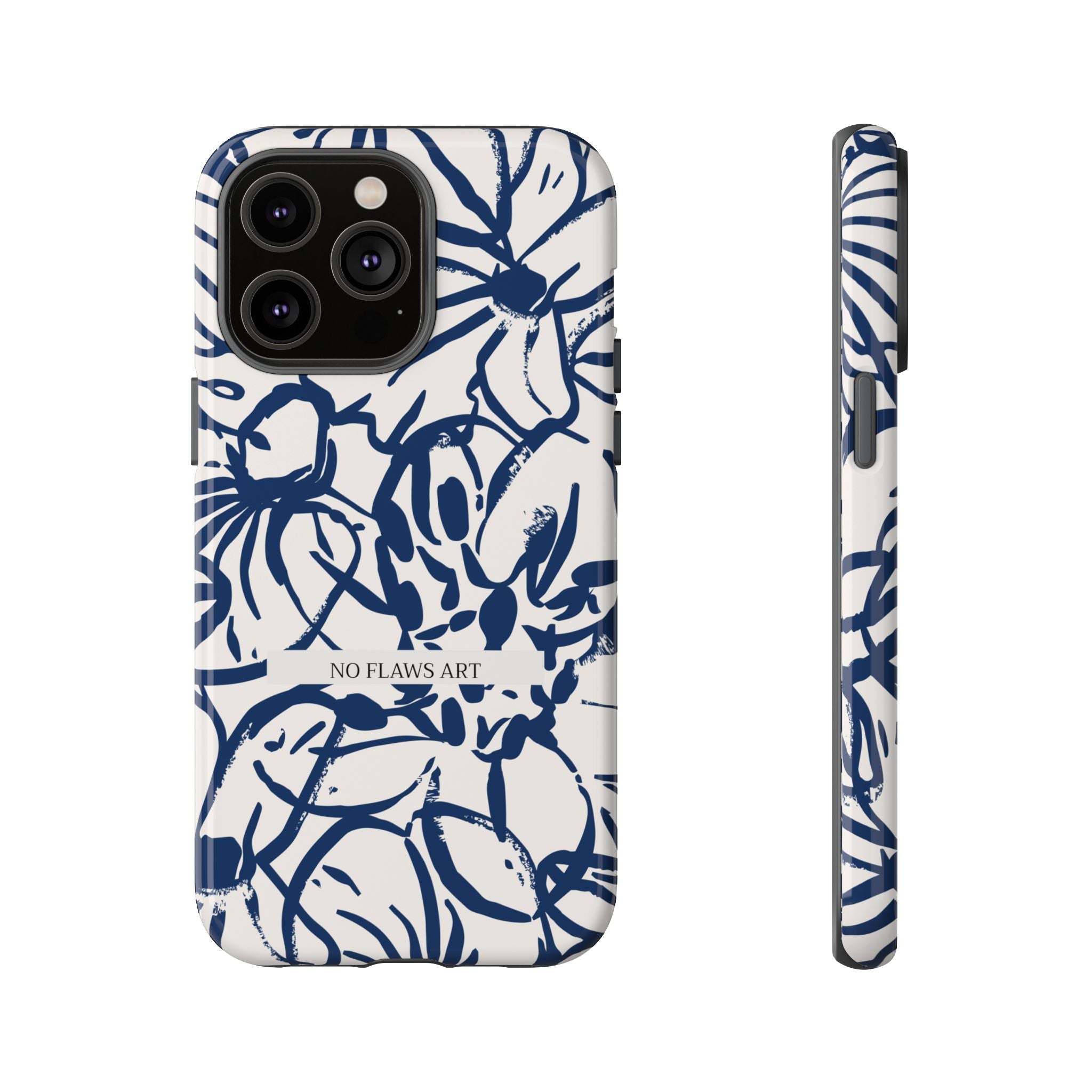 Navy Floral Tough Phone Case — "No Flaws Art" Protective Phone Cover