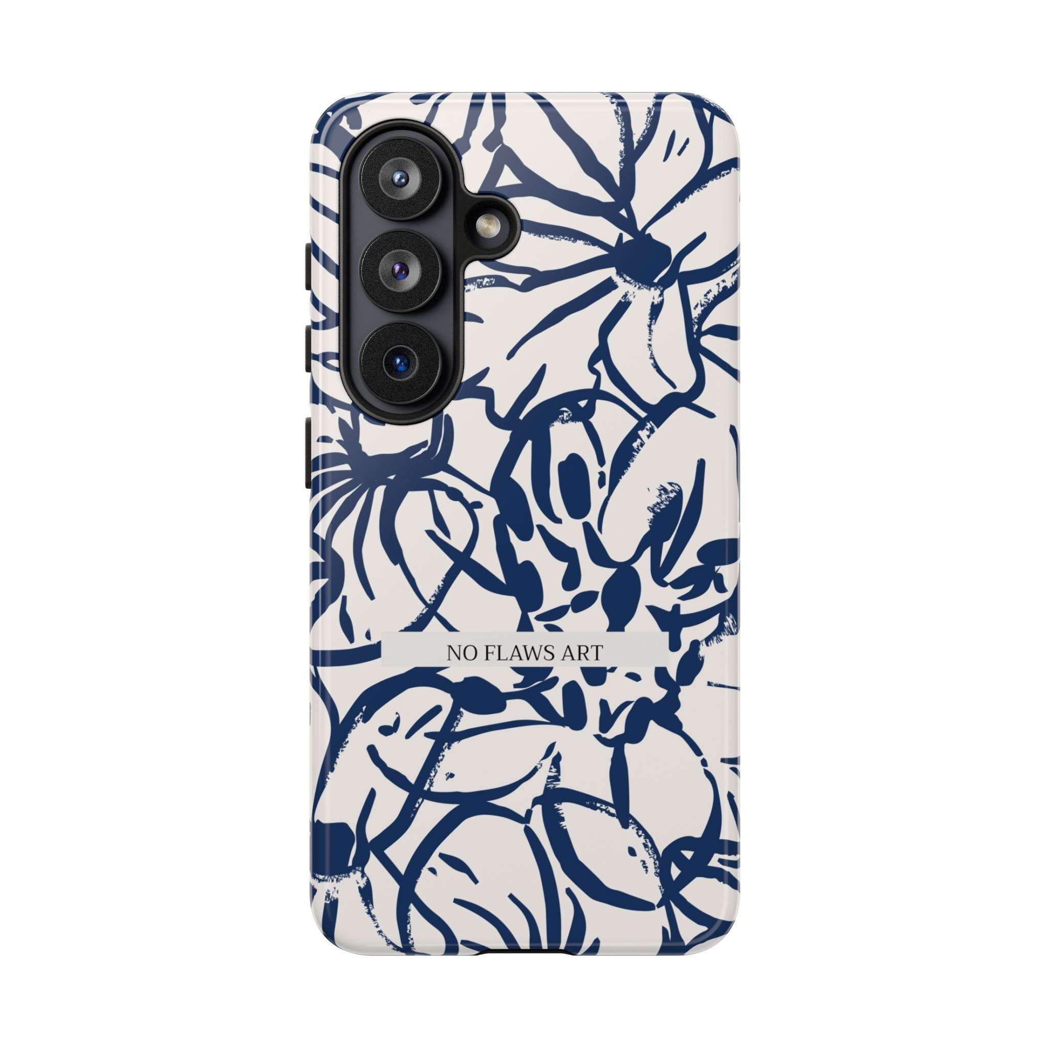 Navy Floral Tough Phone Case — "No Flaws Art" Protective Phone Cover