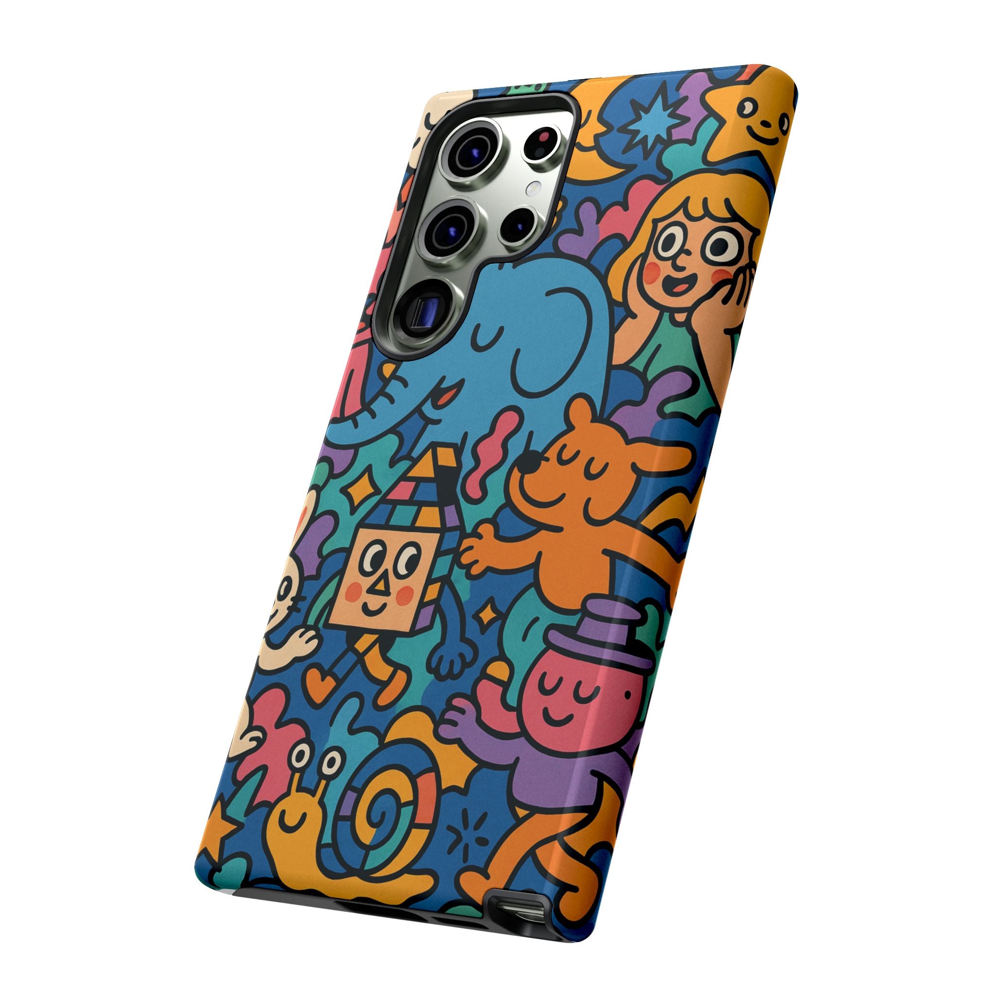 Colorful Doodle Phone Case — Cute Cartoon Animals & Characters
