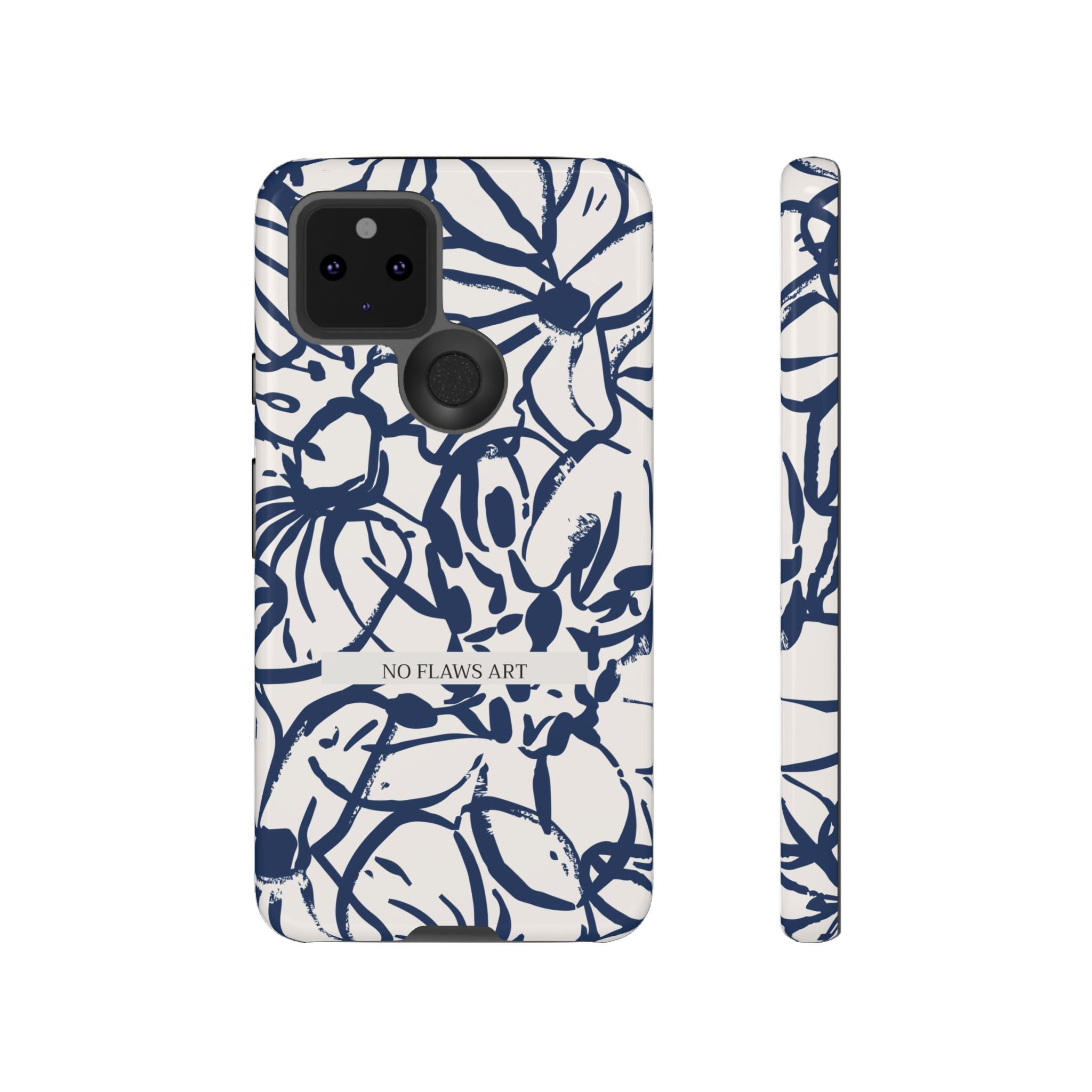 Navy Floral Tough Phone Case — "No Flaws Art" Protective Phone Cover