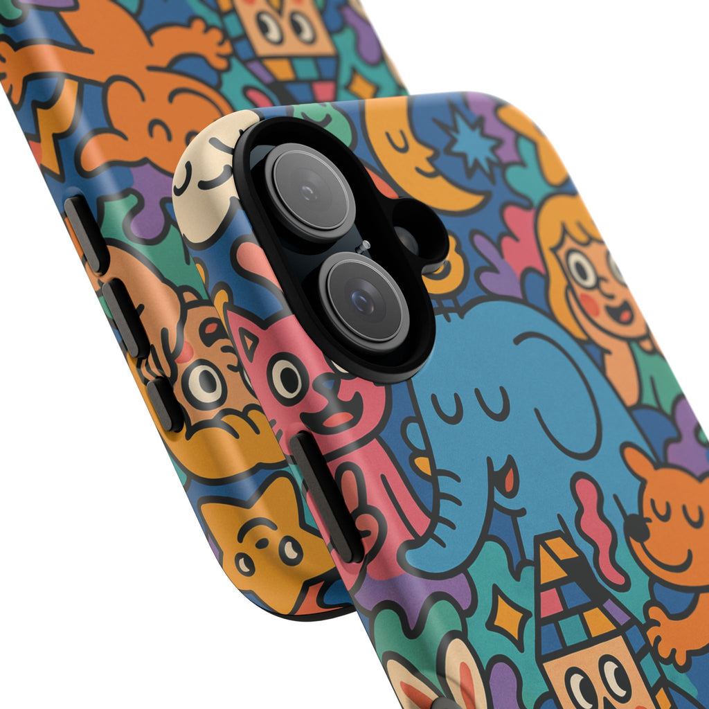 Colorful Doodle Phone Case — Cute Cartoon Animals & Characters
