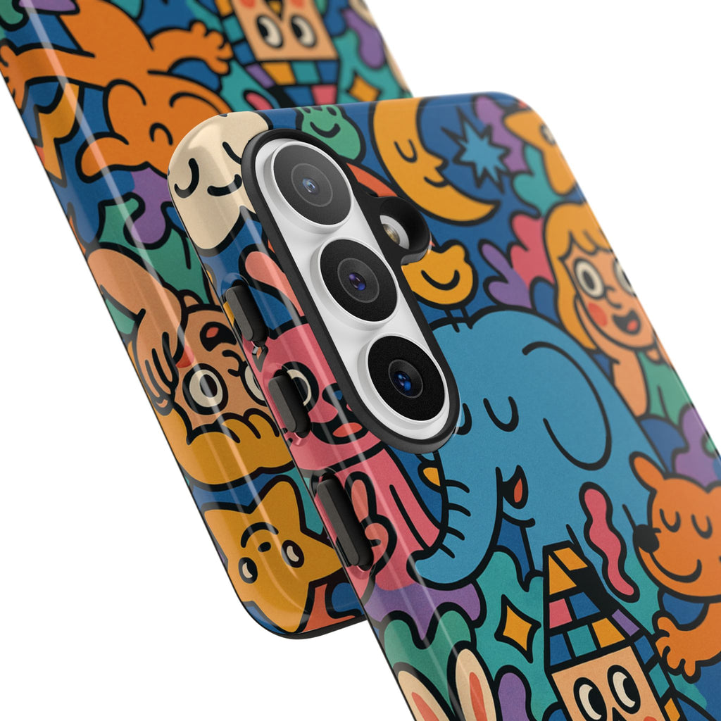 Colorful Doodle Phone Case — Cute Cartoon Animals & Characters