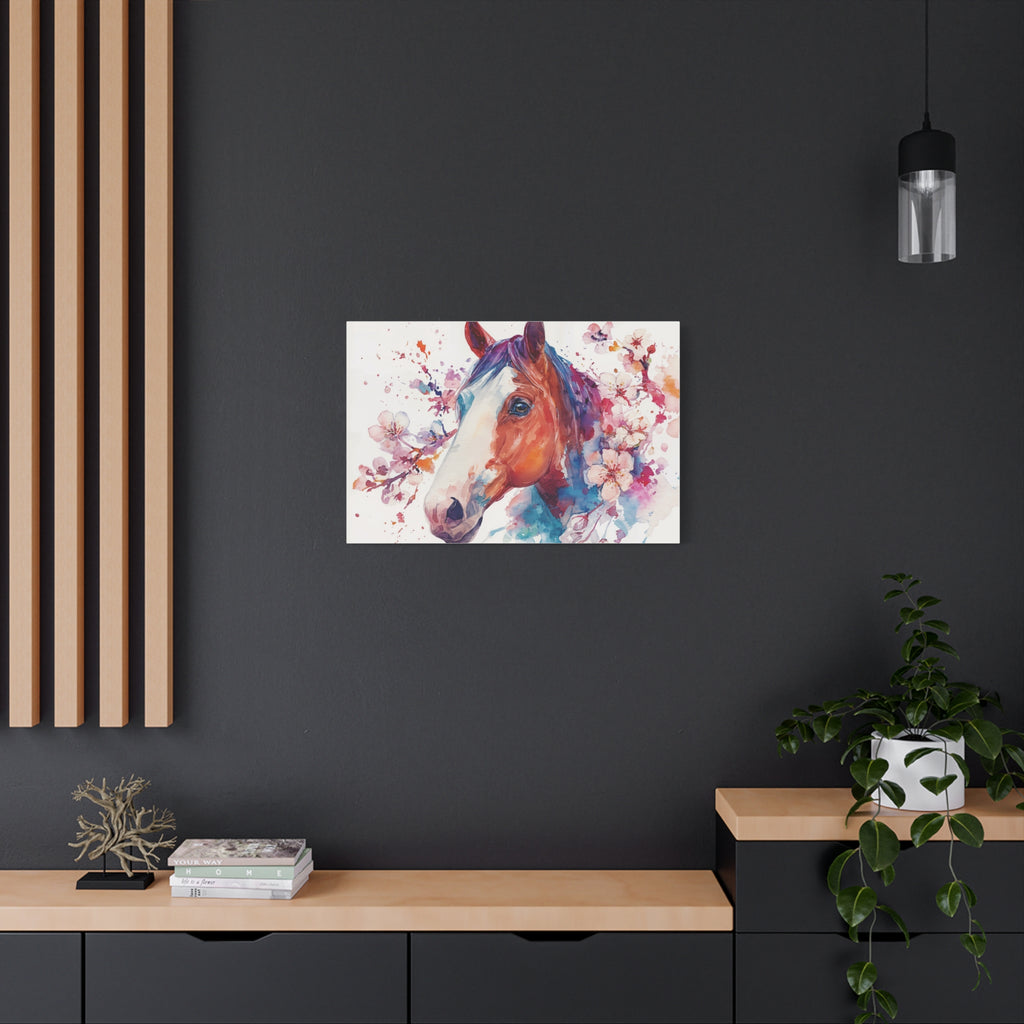 Watercolor Horse Canvas Print — Floral Equine Wall Art