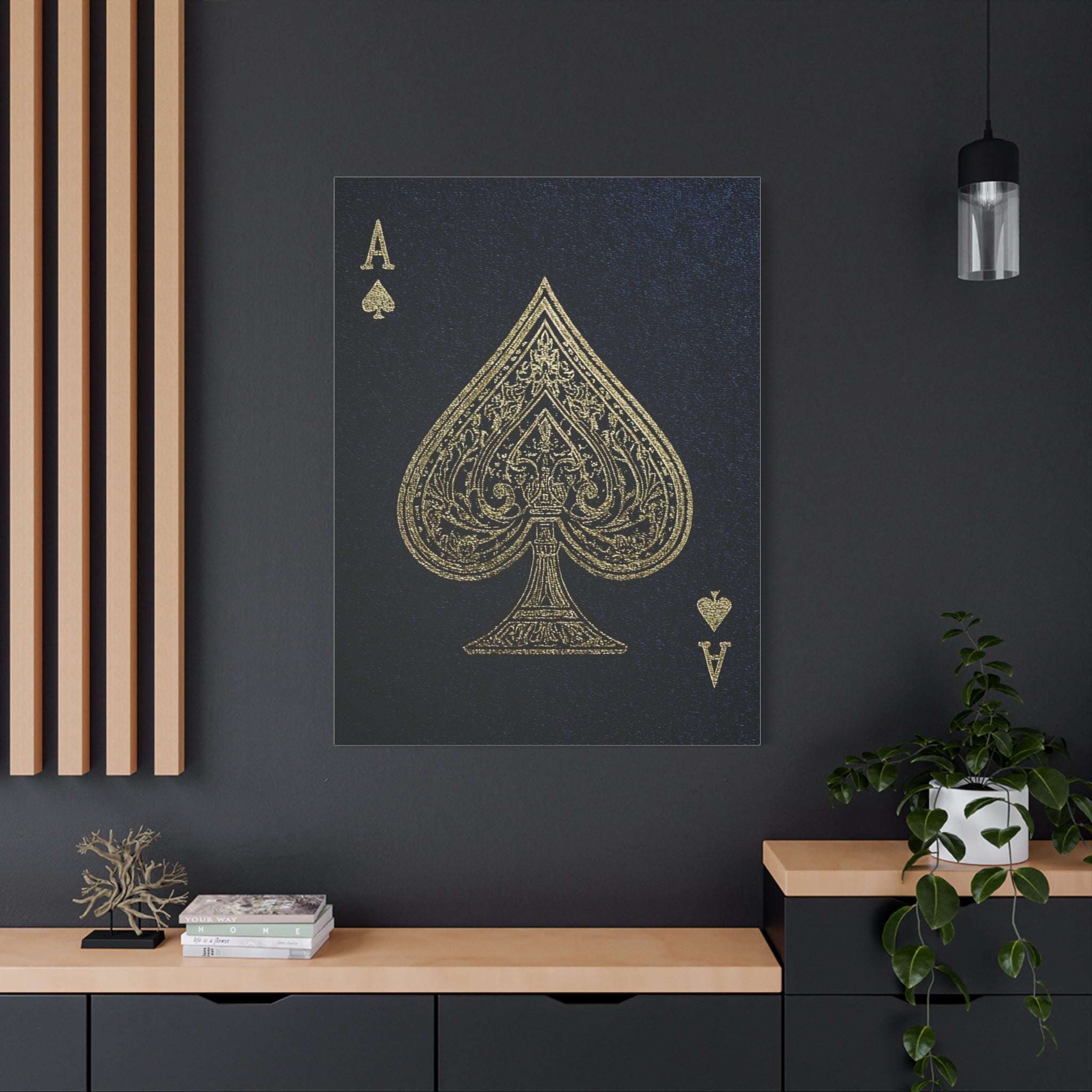 Ace of Spades Gold Foil Canvas Art – Playing Card Wall Decor