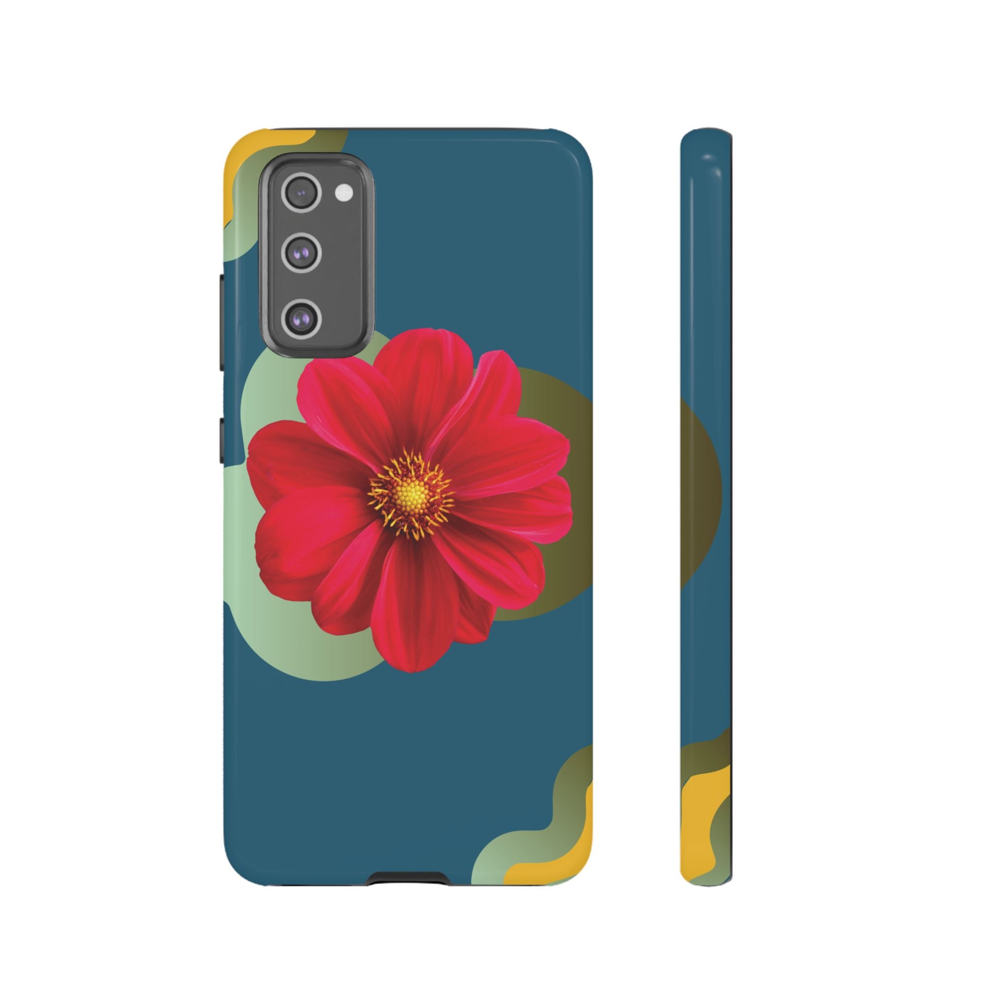Floral Burst Tough Phone Case — Red Flower on Teal Protective Cover