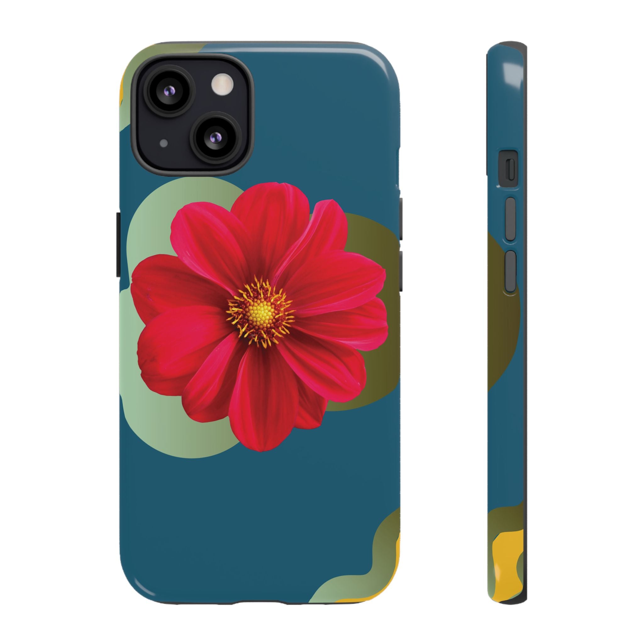 Floral Burst Tough Phone Case — Red Flower on Teal Protective Cover