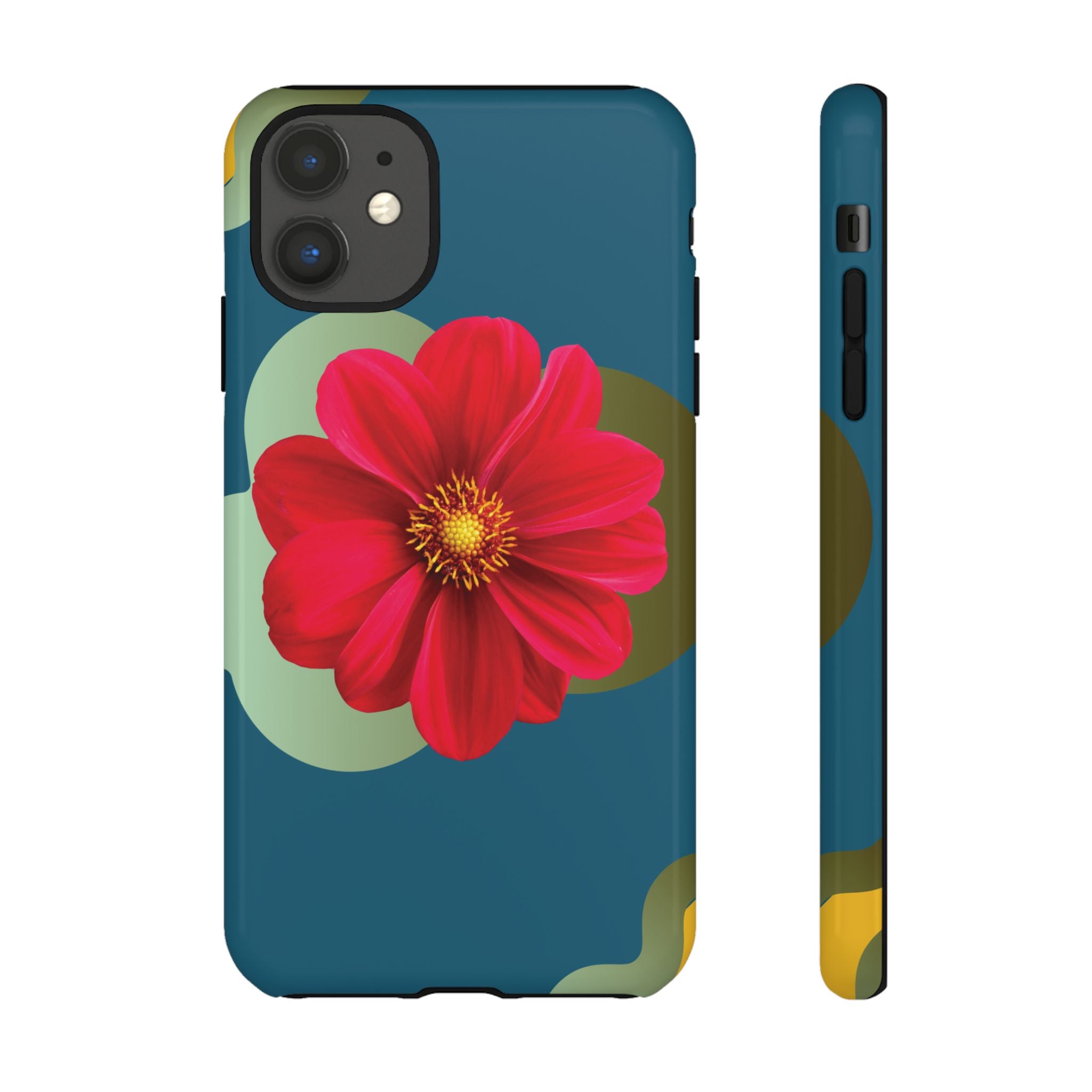 Floral Burst Tough Phone Case — Red Flower on Teal Protective Cover