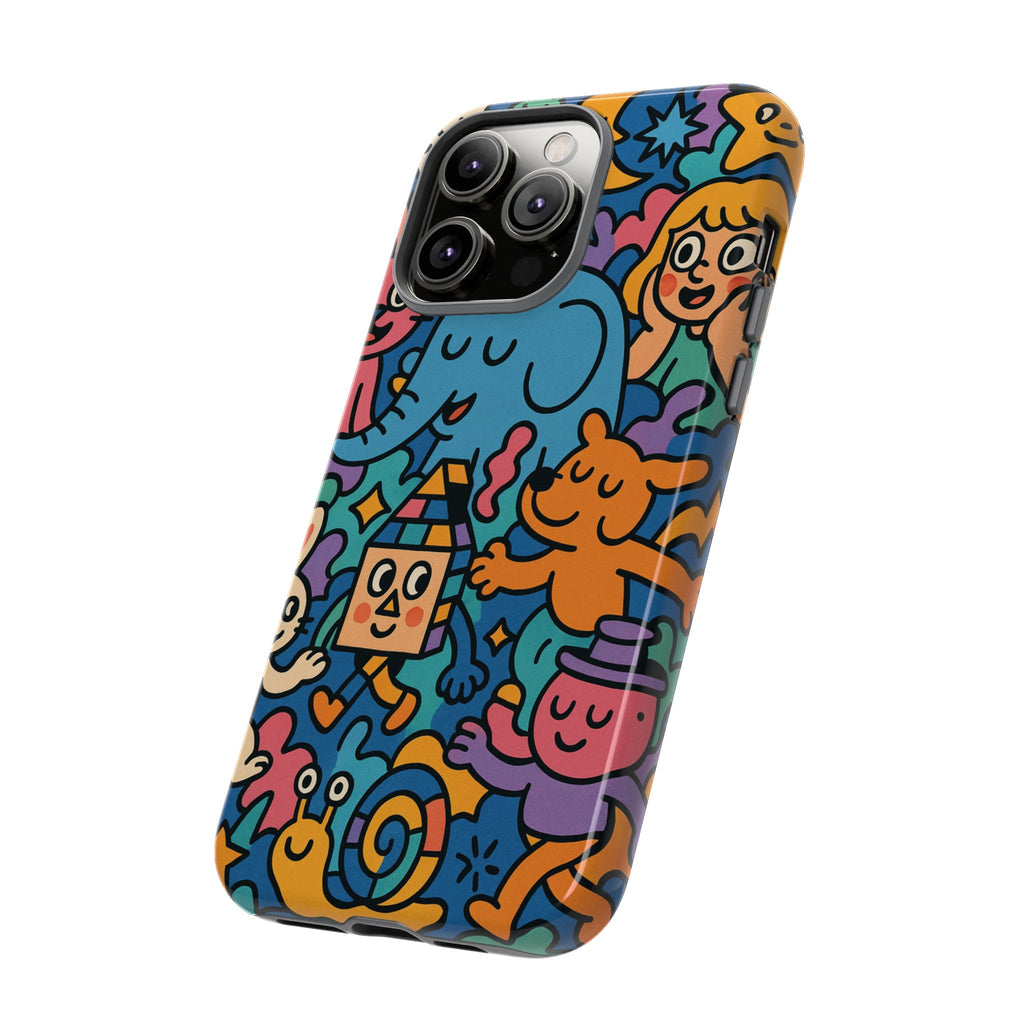 Colorful Doodle Phone Case — Cute Cartoon Animals & Characters
