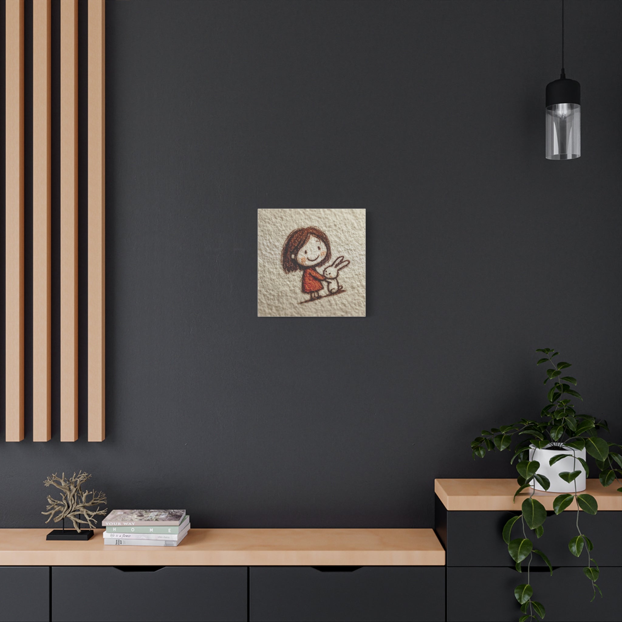 Cute Girl with Bunny Matte Canvas Wall Art – Stretched 1.25"