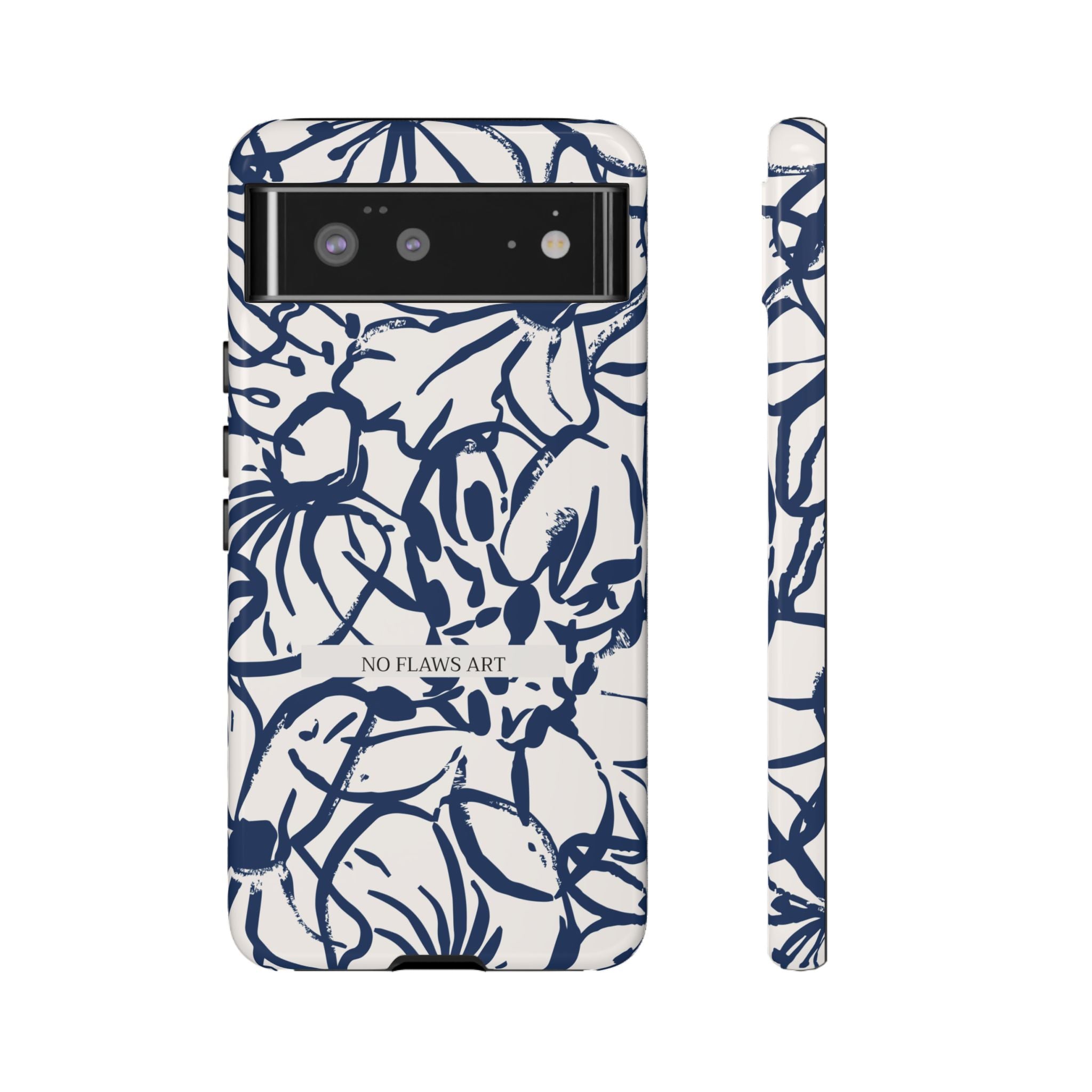 Navy Floral Tough Phone Case — "No Flaws Art" Protective Phone Cover