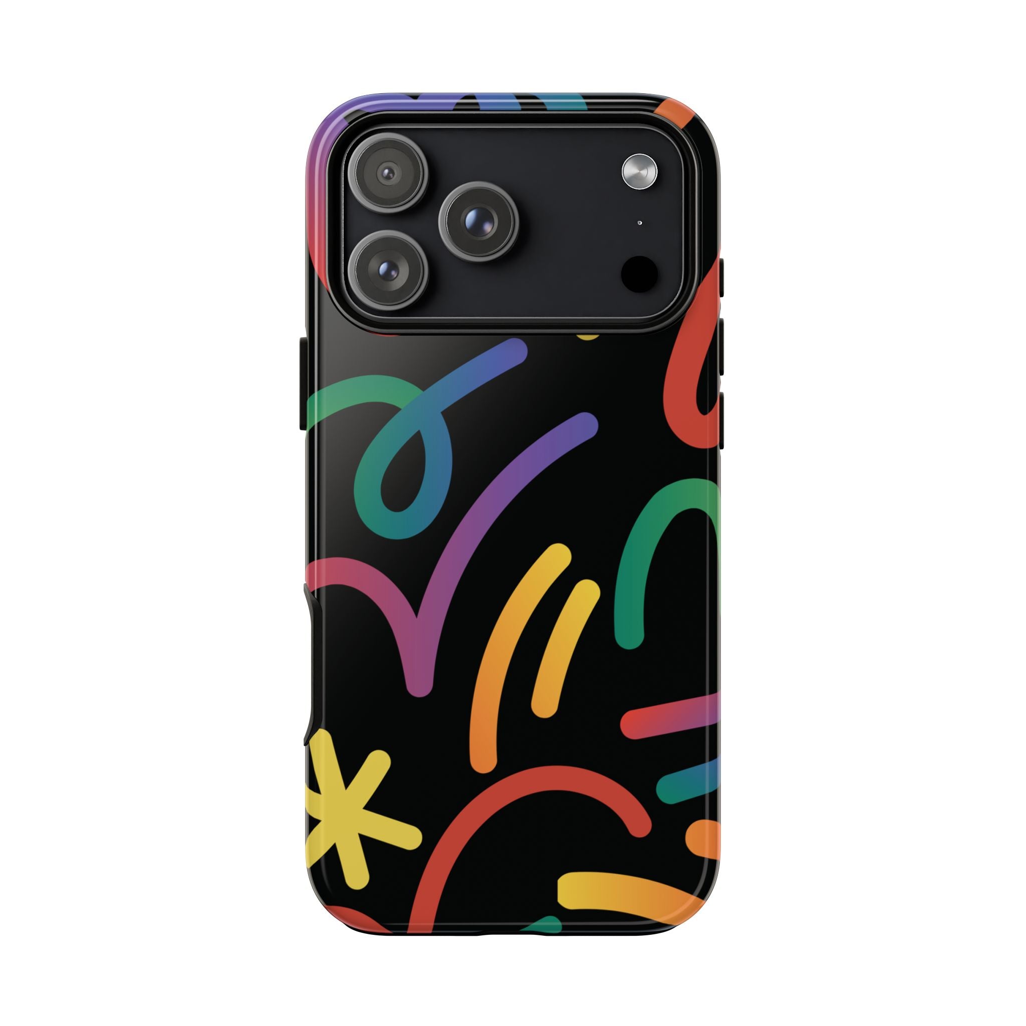 Colorful Doodle Tough Phone Case — Black Background Protective Cover