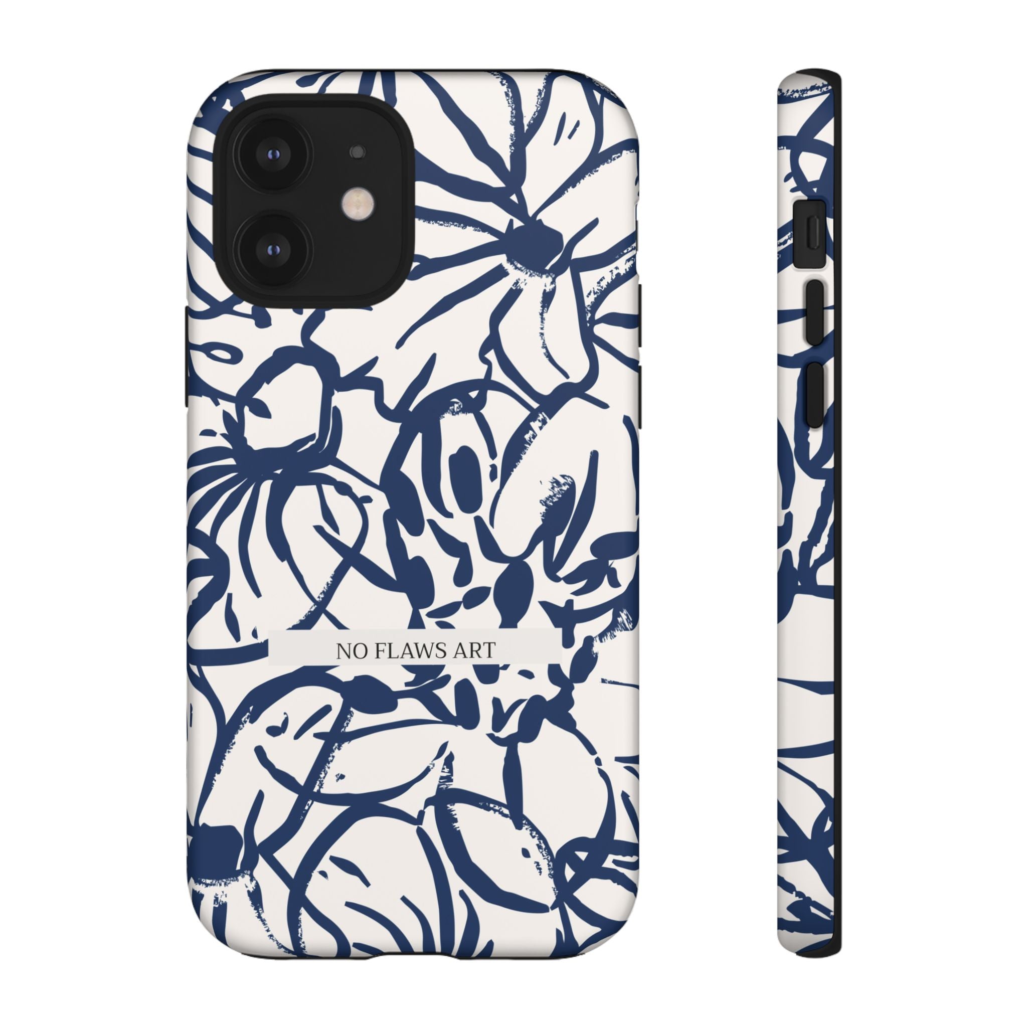 Navy Floral Tough Phone Case — "No Flaws Art" Protective Phone Cover