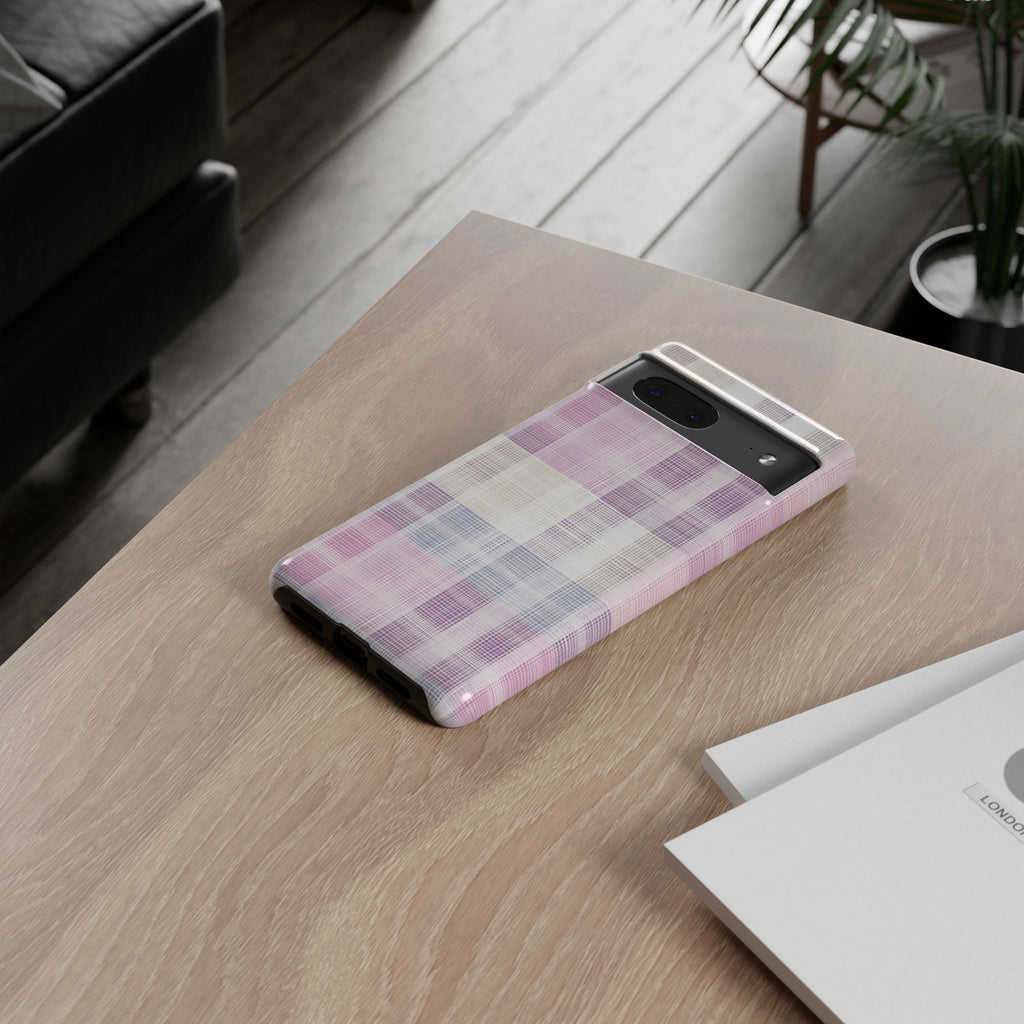 Pink Plaid Phone Case, Trendy Accessories, Birthday, Everyday Use, Tough Cases