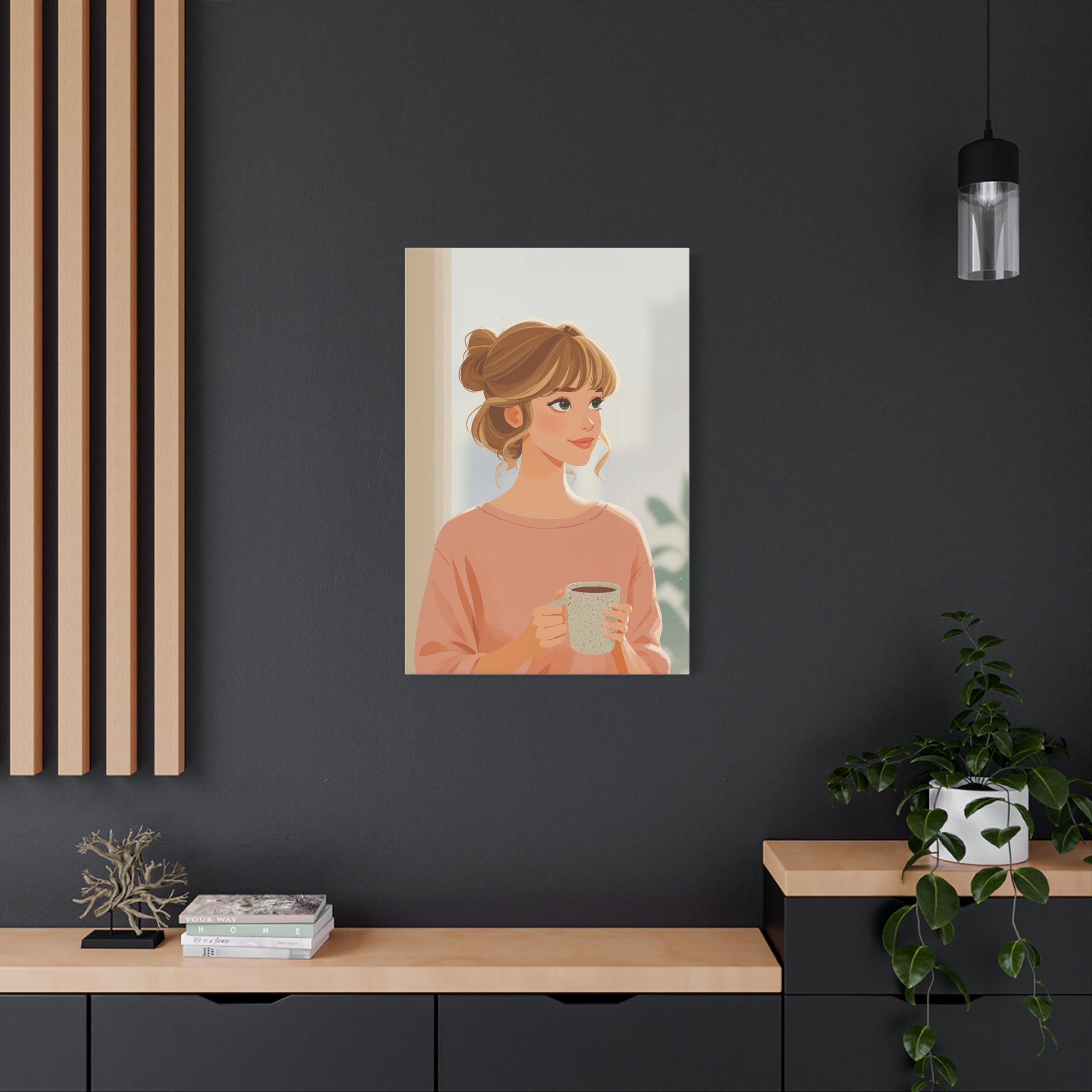 Portrait Canvas Print — Charming Woman Illustration Matte Stretched Wall Art