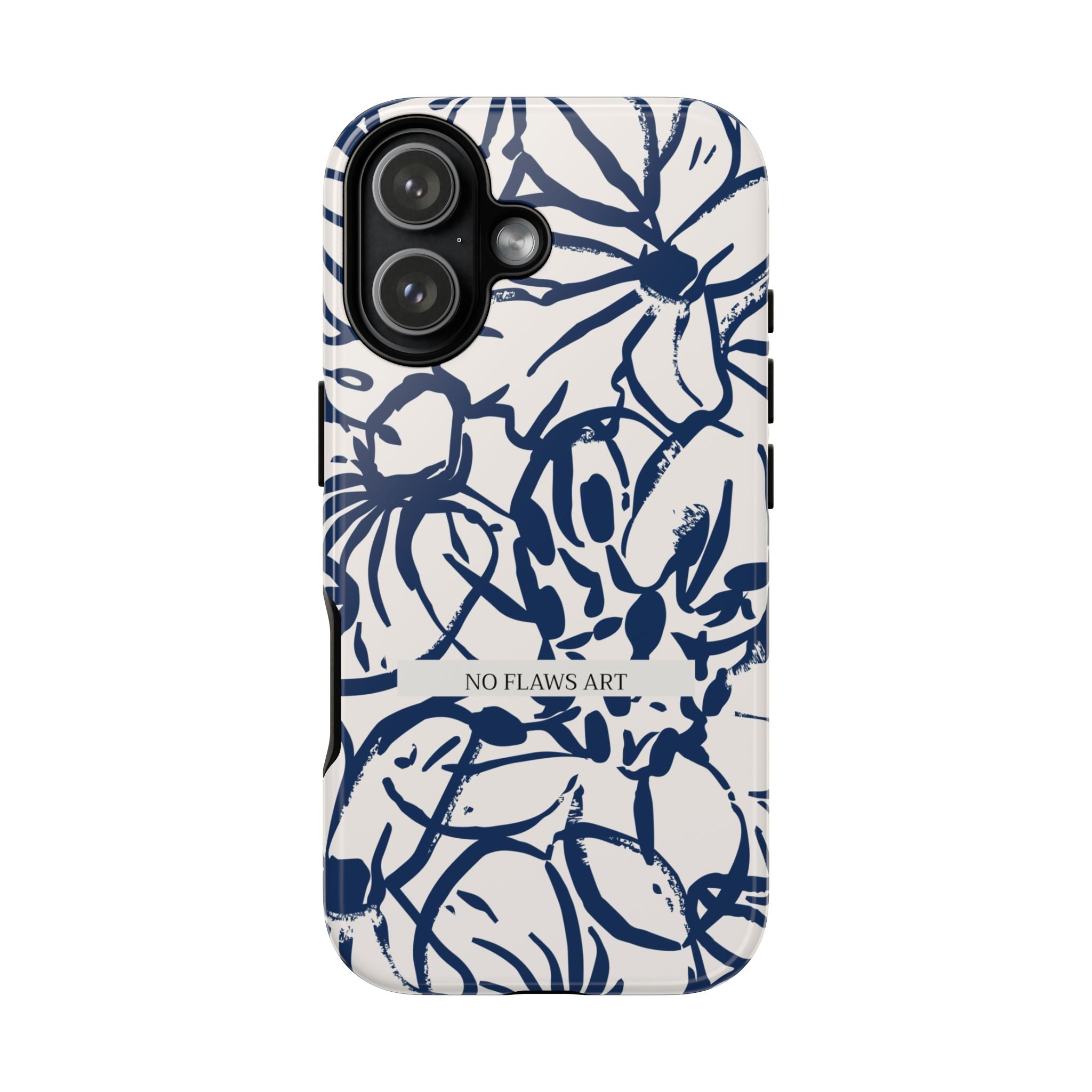 Navy Floral Tough Phone Case — "No Flaws Art" Protective Phone Cover