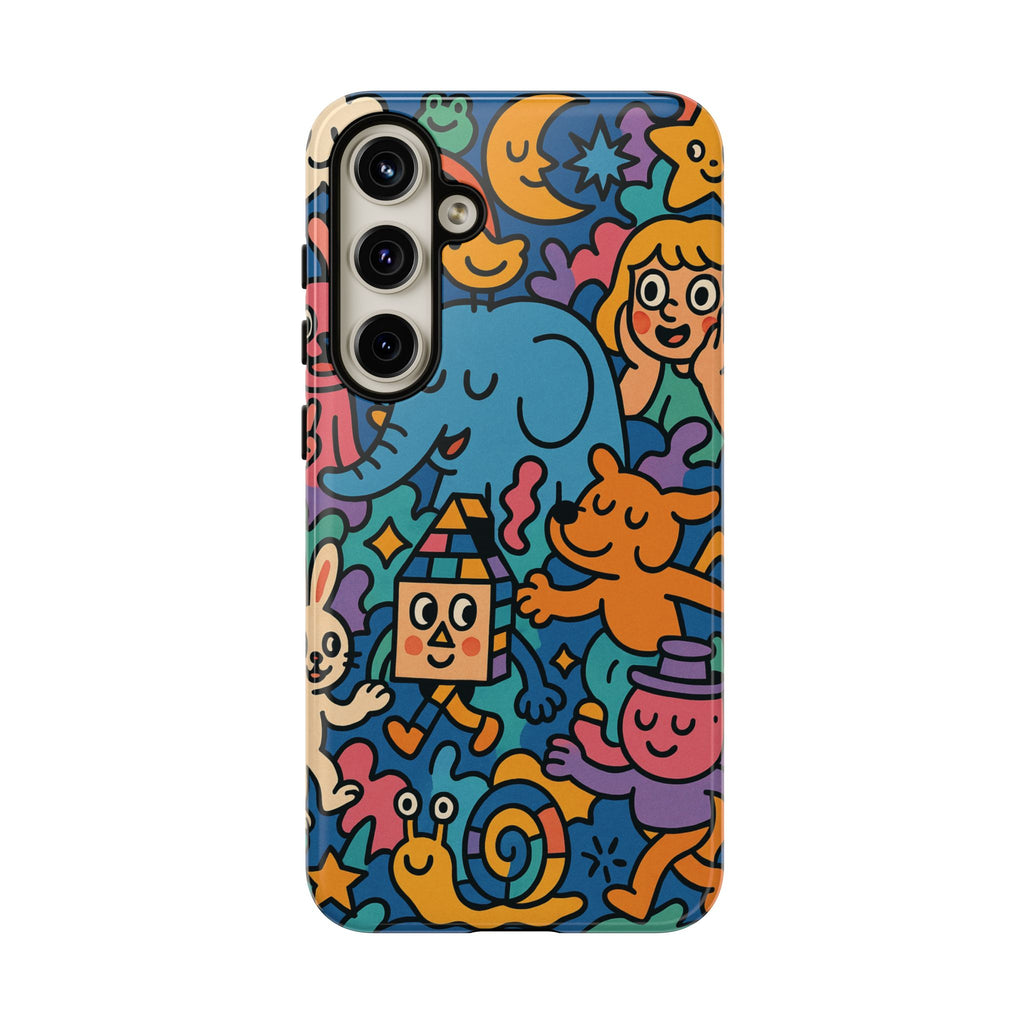 Colorful Doodle Phone Case — Cute Cartoon Animals & Characters