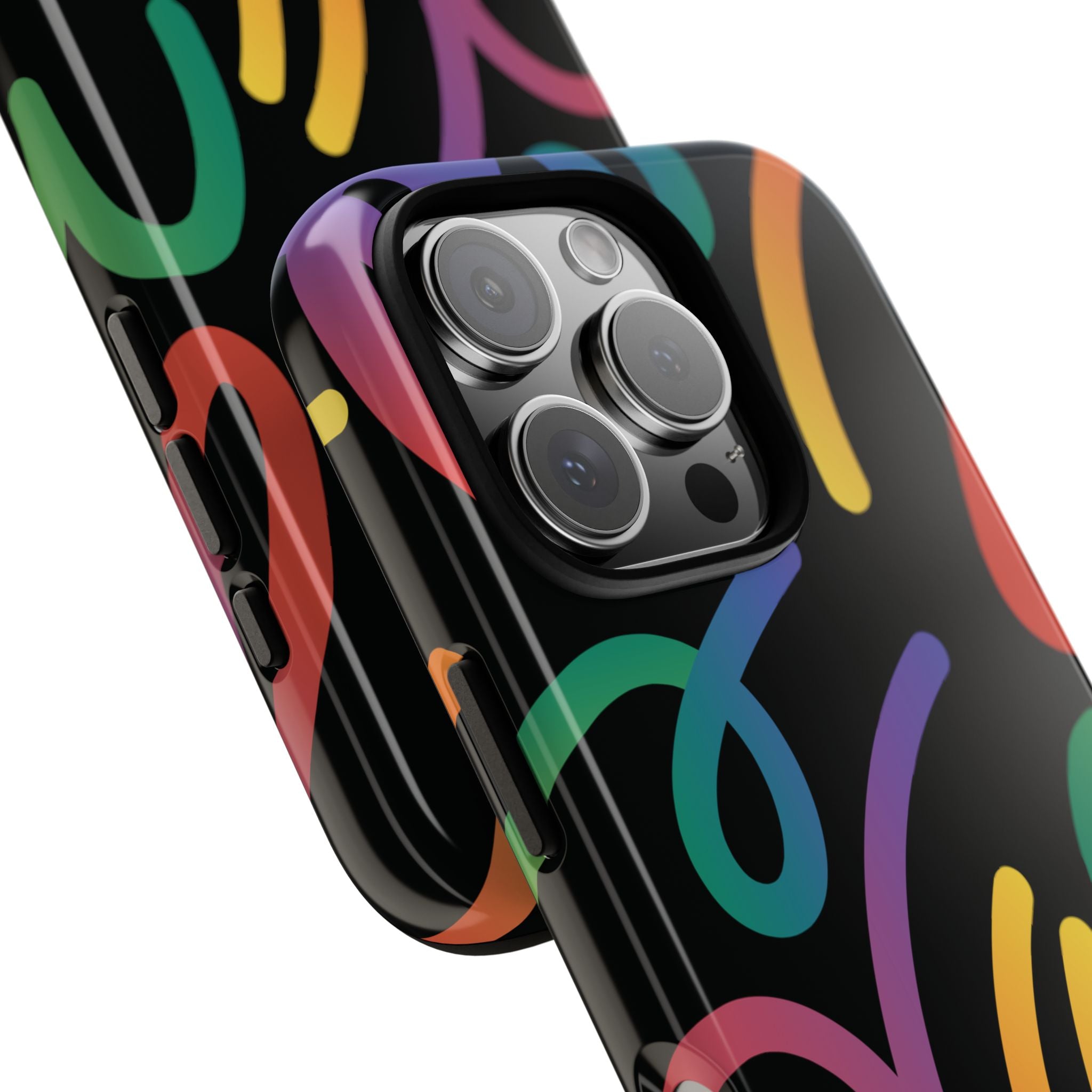 Colorful Doodle Tough Phone Case — Black Background Protective Cover