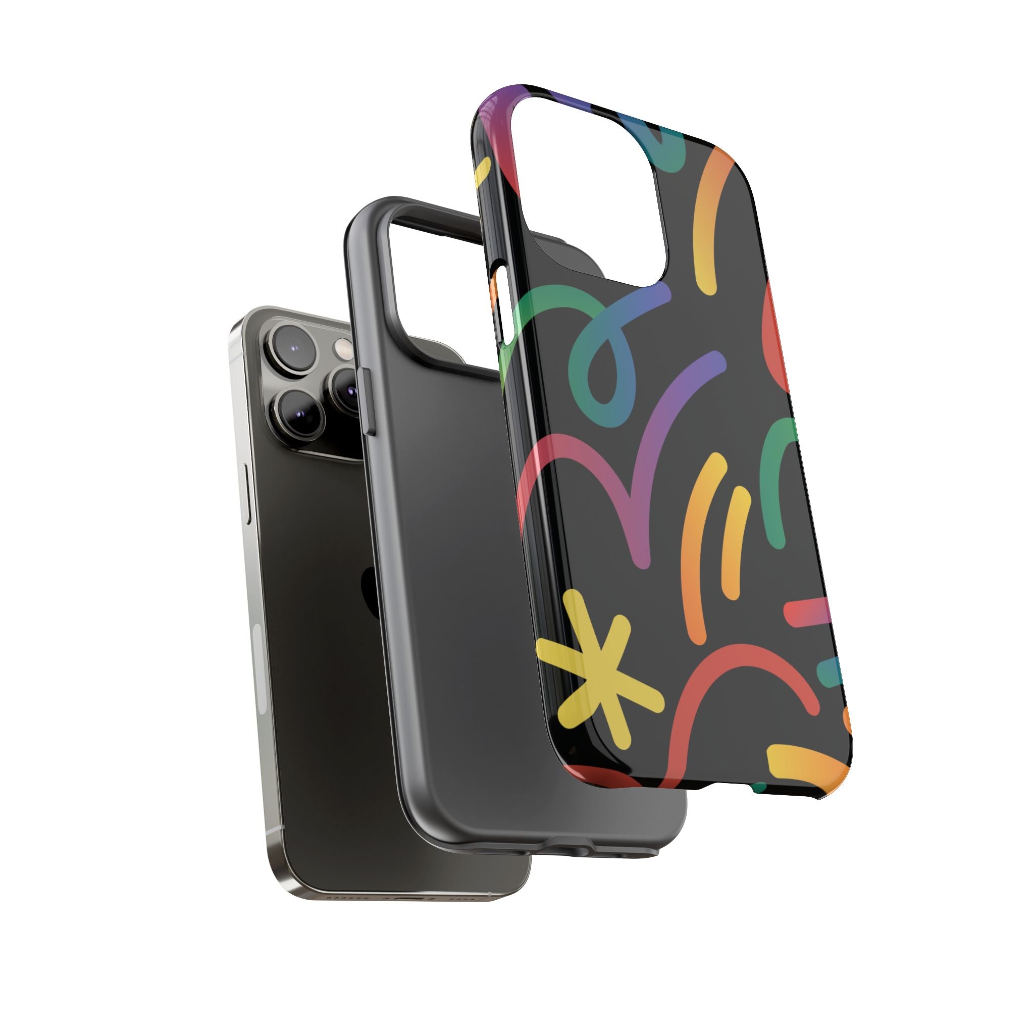 Colorful Doodle Tough Phone Case — Black Background Protective Cover
