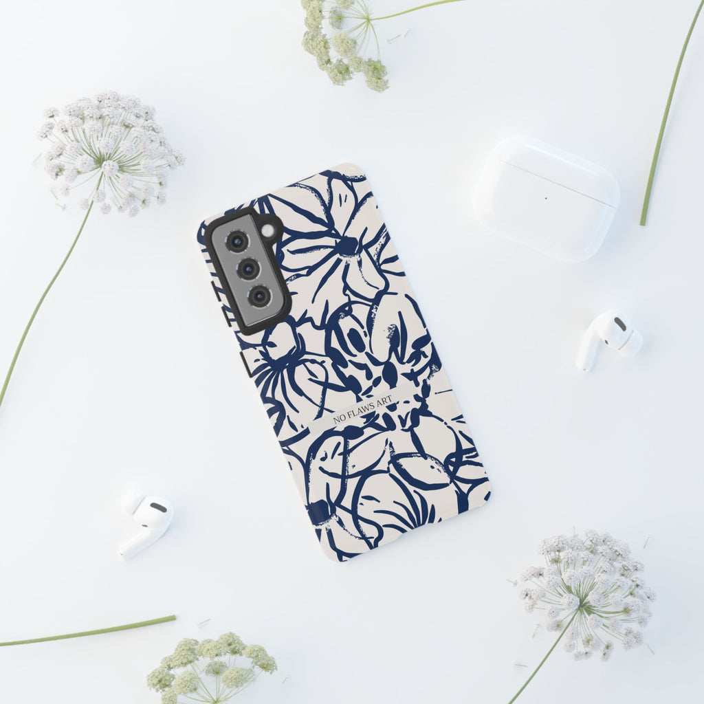 Navy Floral Tough Phone Case — "No Flaws Art" Protective Phone Cover