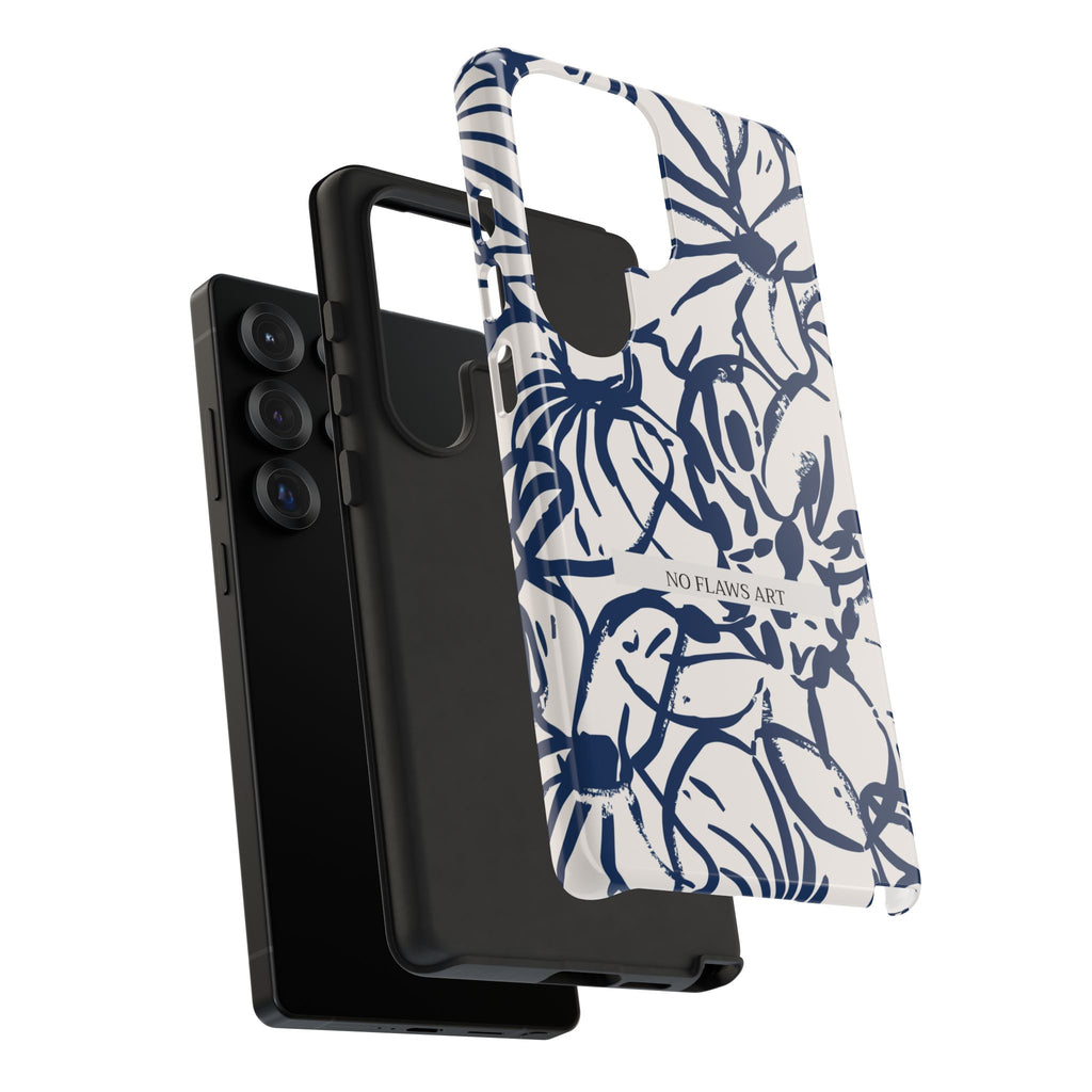 Navy Floral Tough Phone Case — "No Flaws Art" Protective Phone Cover