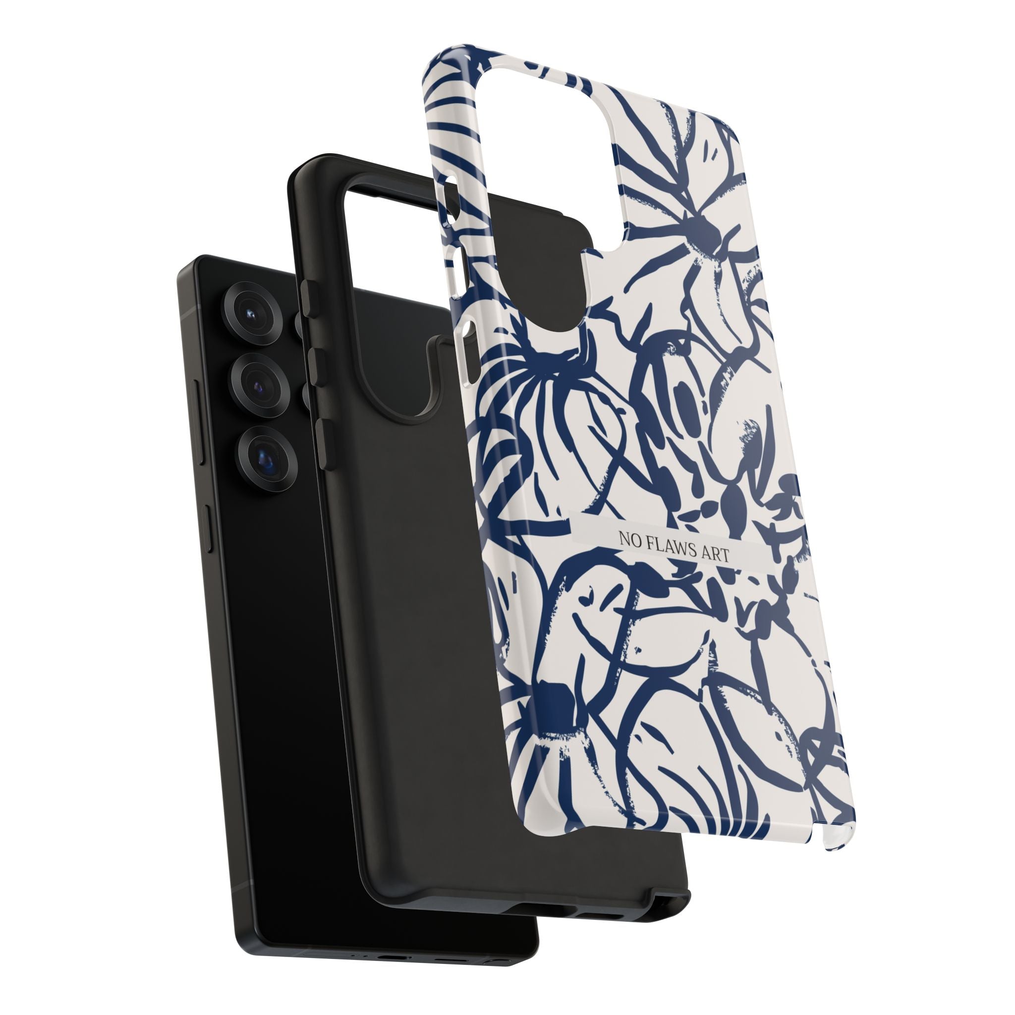 Navy Floral Tough Phone Case — "No Flaws Art" Protective Phone Cover