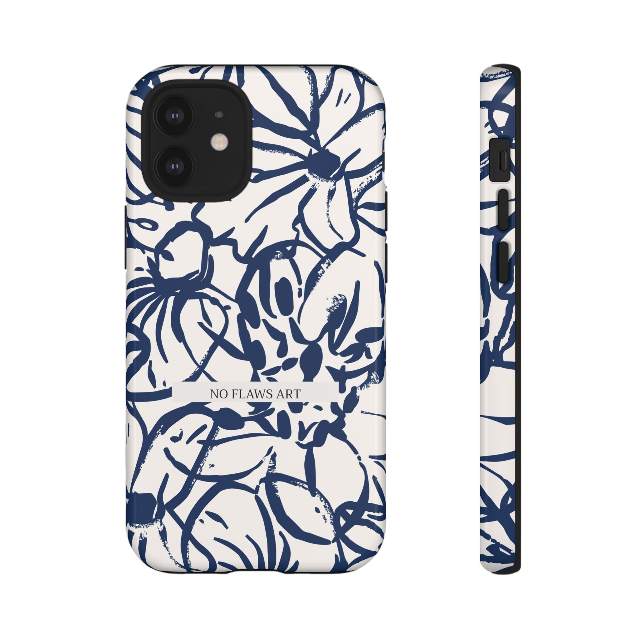 Navy Floral Tough Phone Case — "No Flaws Art" Protective Phone Cover