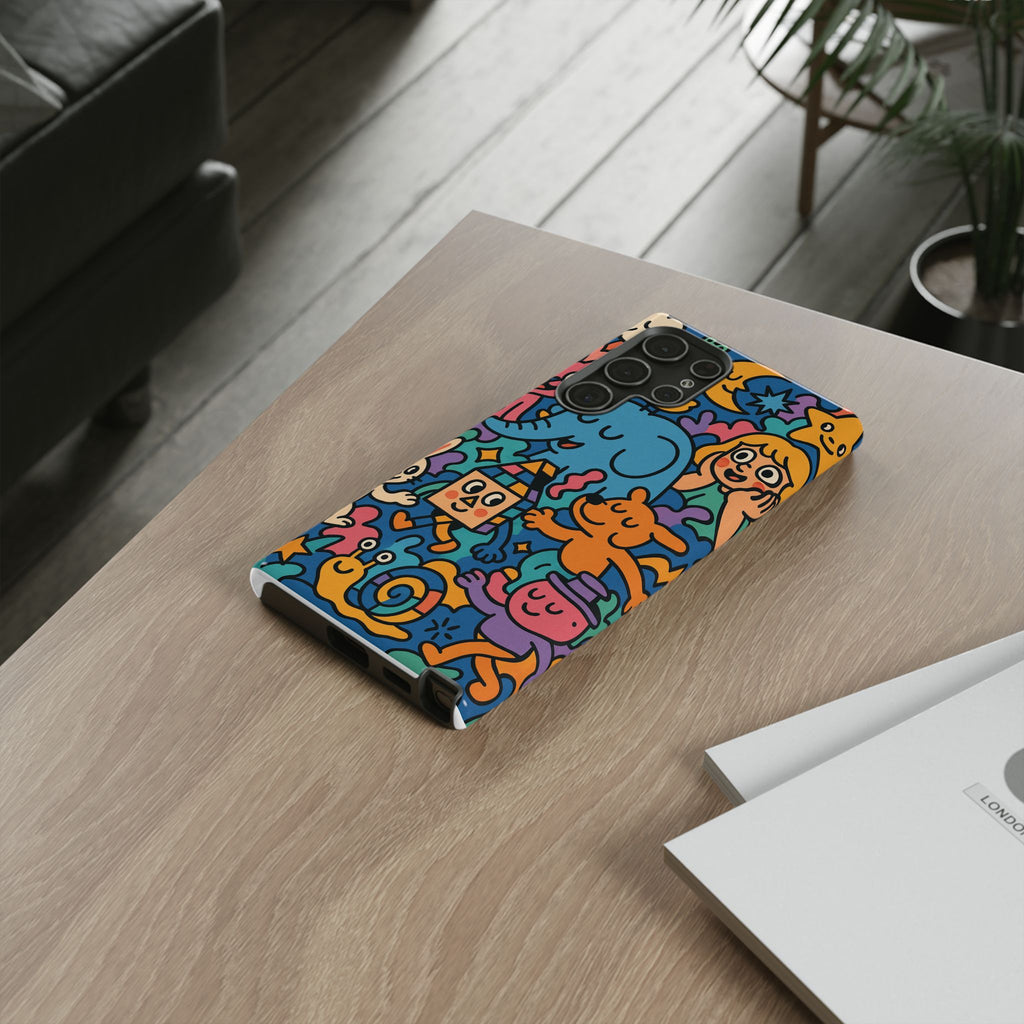 Colorful Doodle Phone Case — Cute Cartoon Animals & Characters