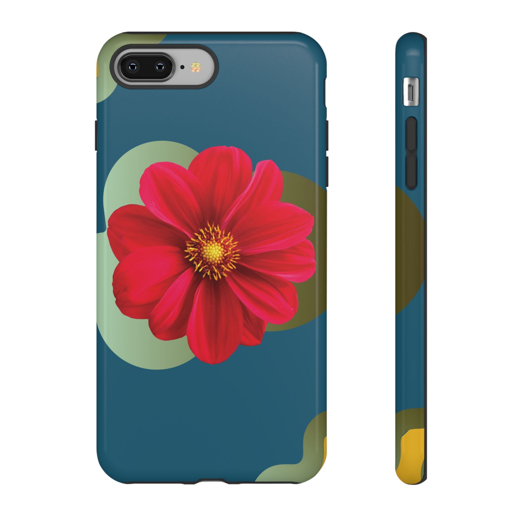 Floral Burst Tough Phone Case — Red Flower on Teal Protective Cover