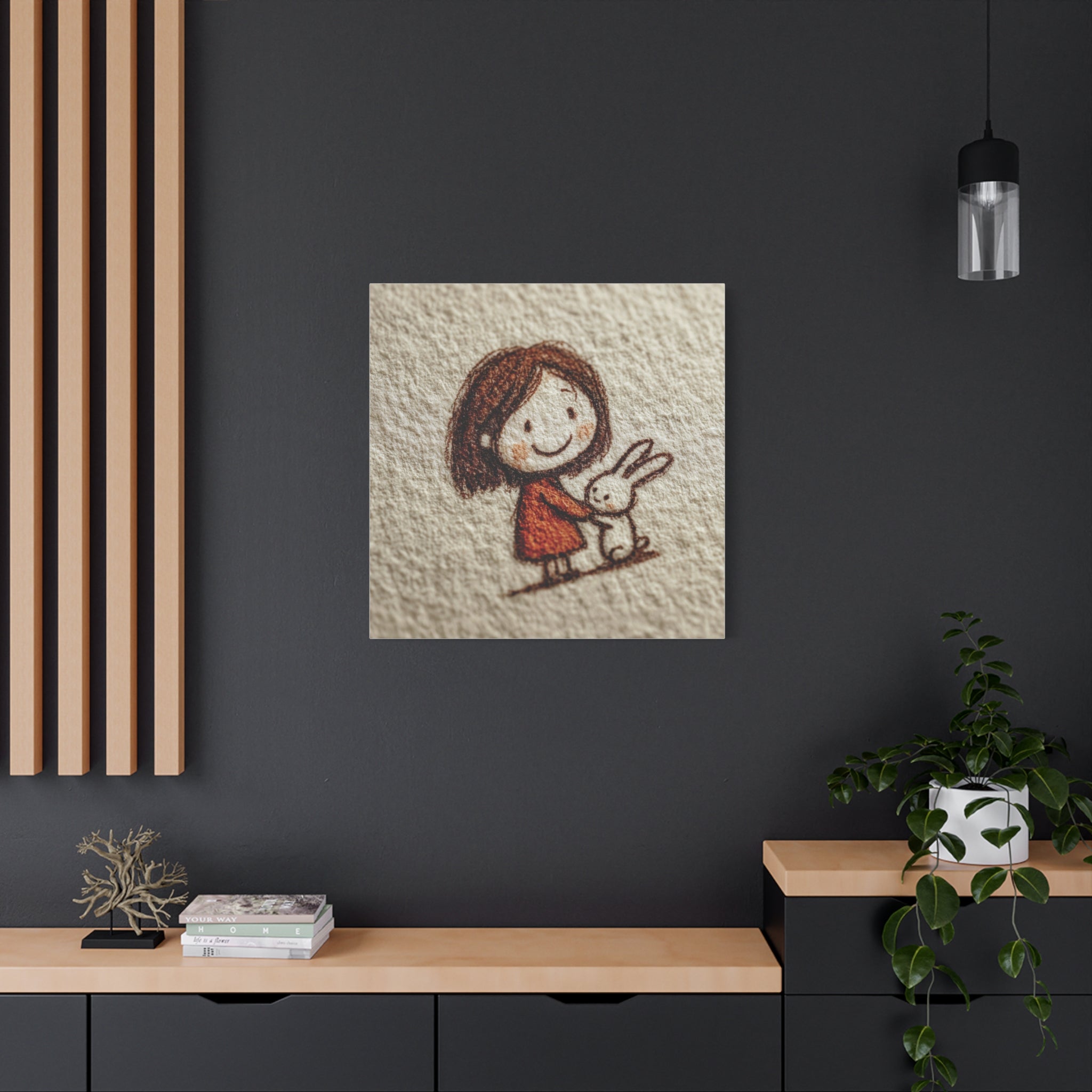 Cute Girl with Bunny Matte Canvas Wall Art – Stretched 1.25"