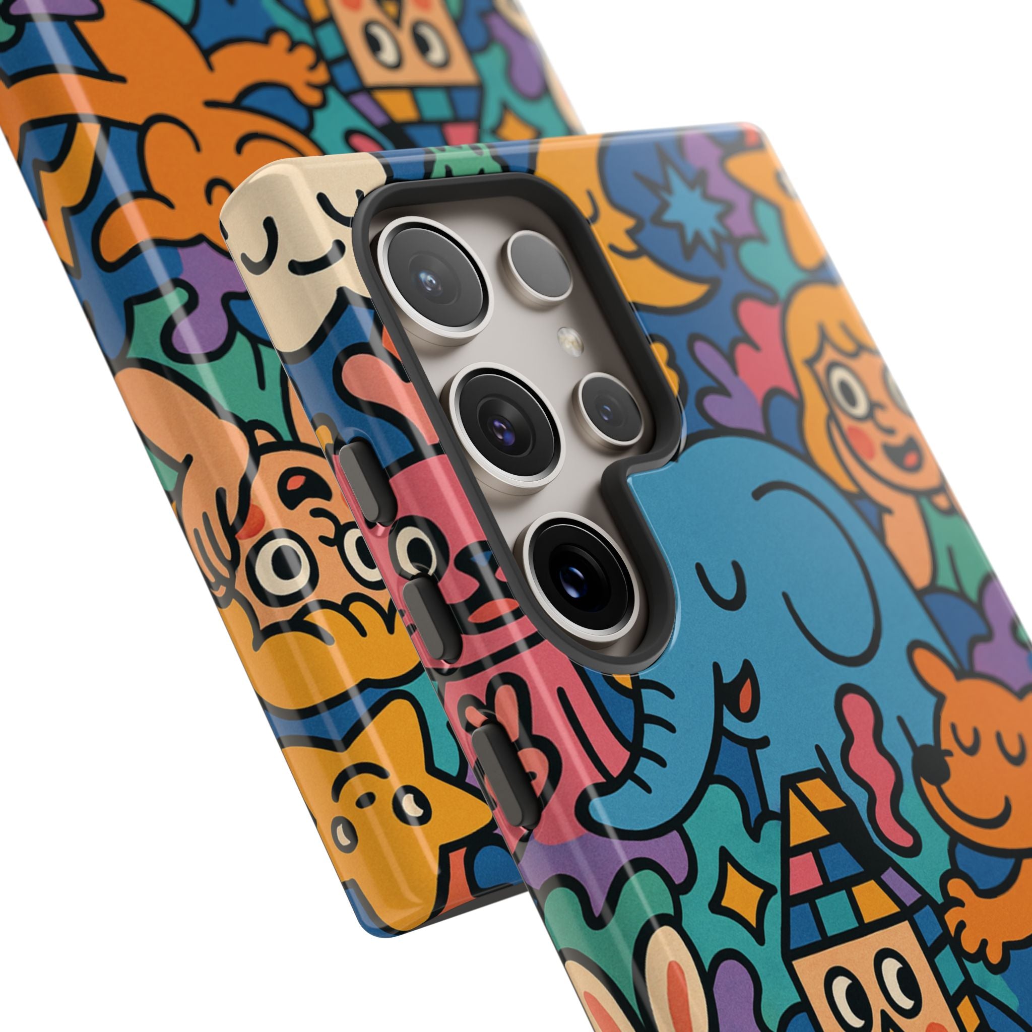 Colorful Doodle Phone Case — Cute Cartoon Animals & Characters