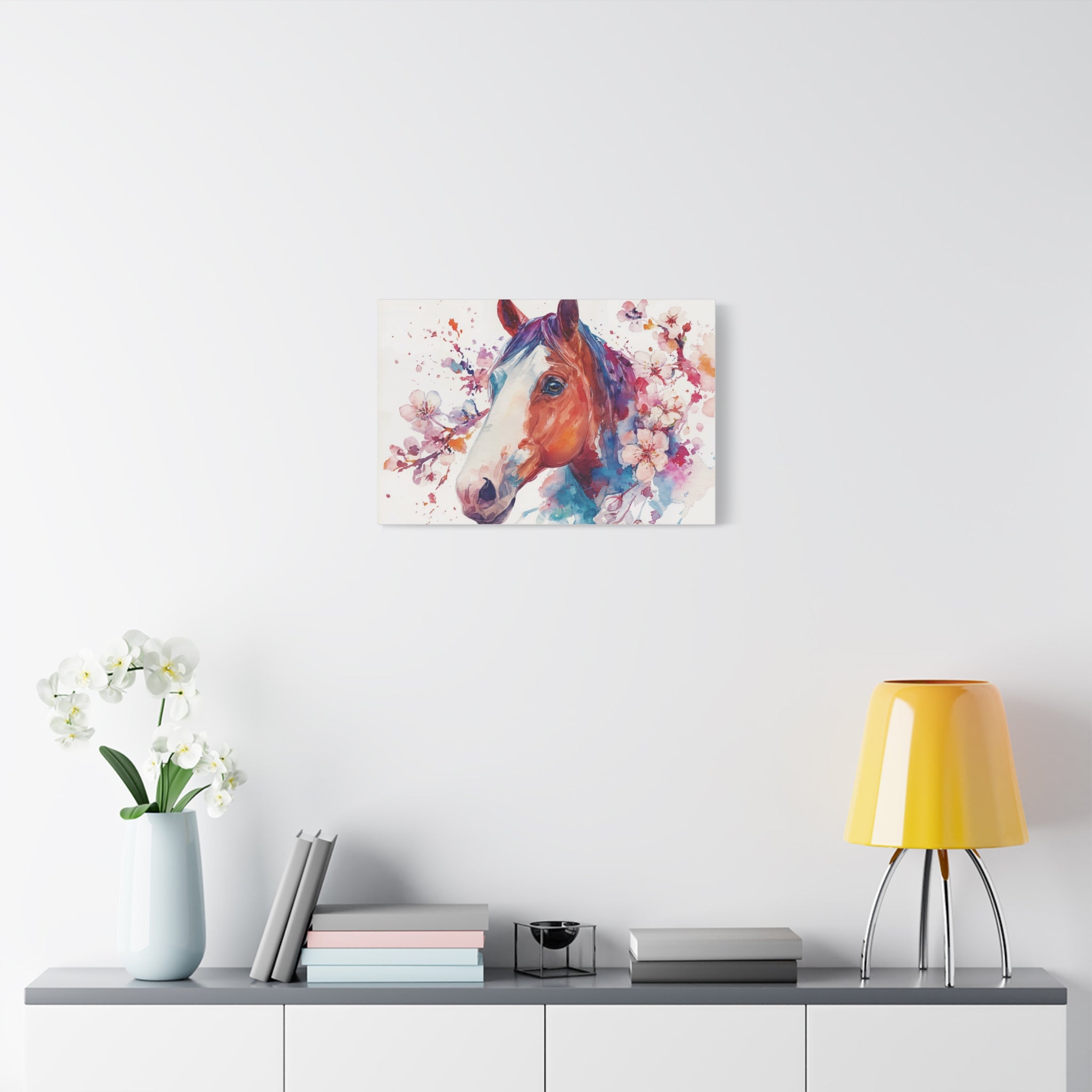 Watercolor Horse Canvas Print — Floral Equine Wall Art