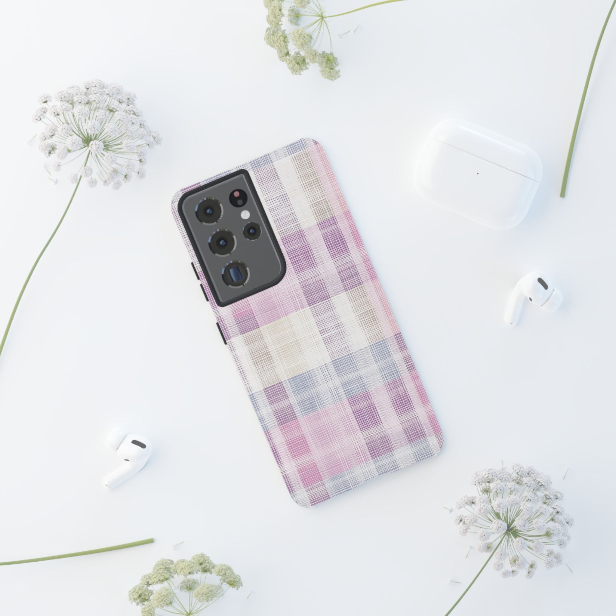 Pink Plaid Phone Case, Trendy Accessories, Birthday, Everyday Use, Tough Cases