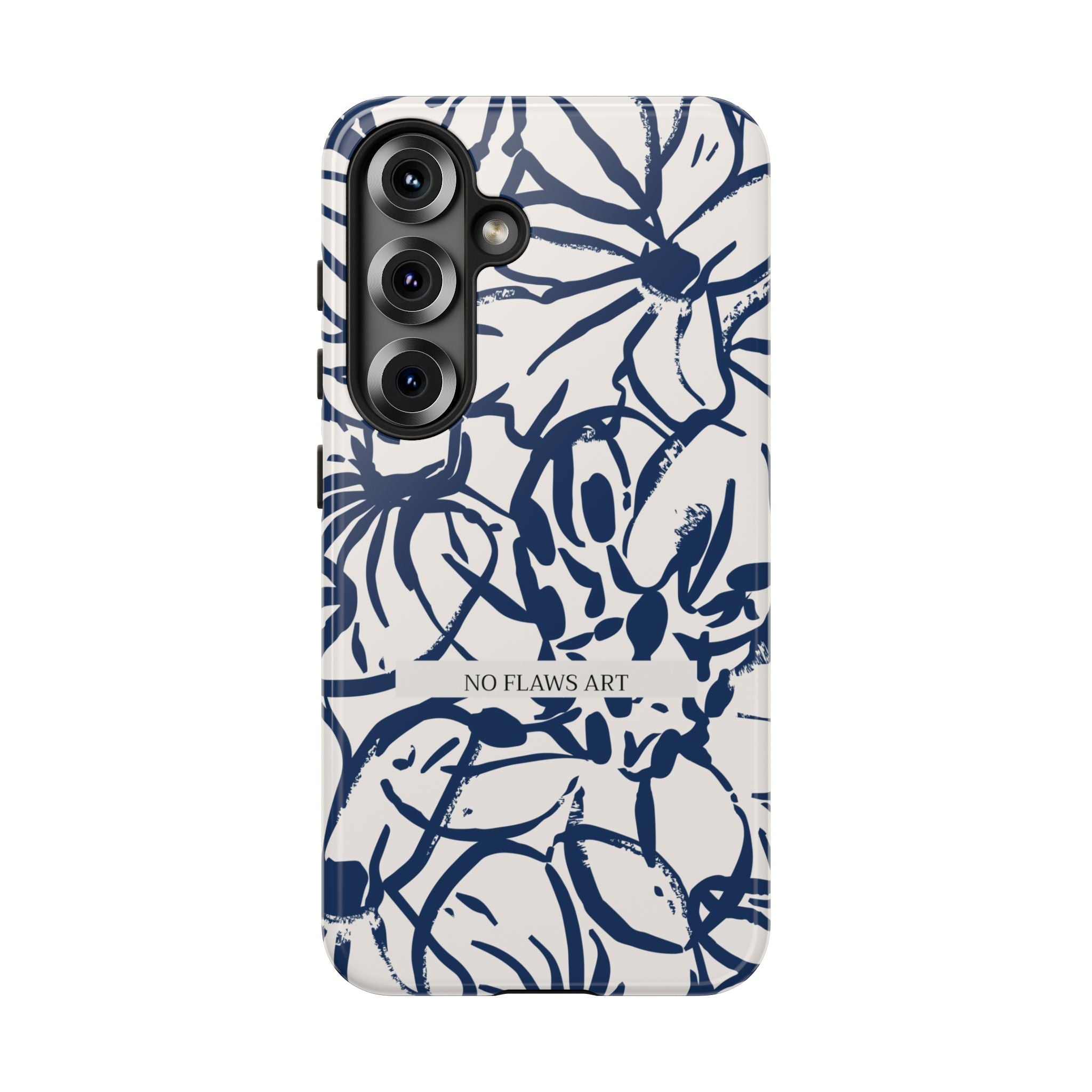 Navy Floral Tough Phone Case — "No Flaws Art" Protective Phone Cover