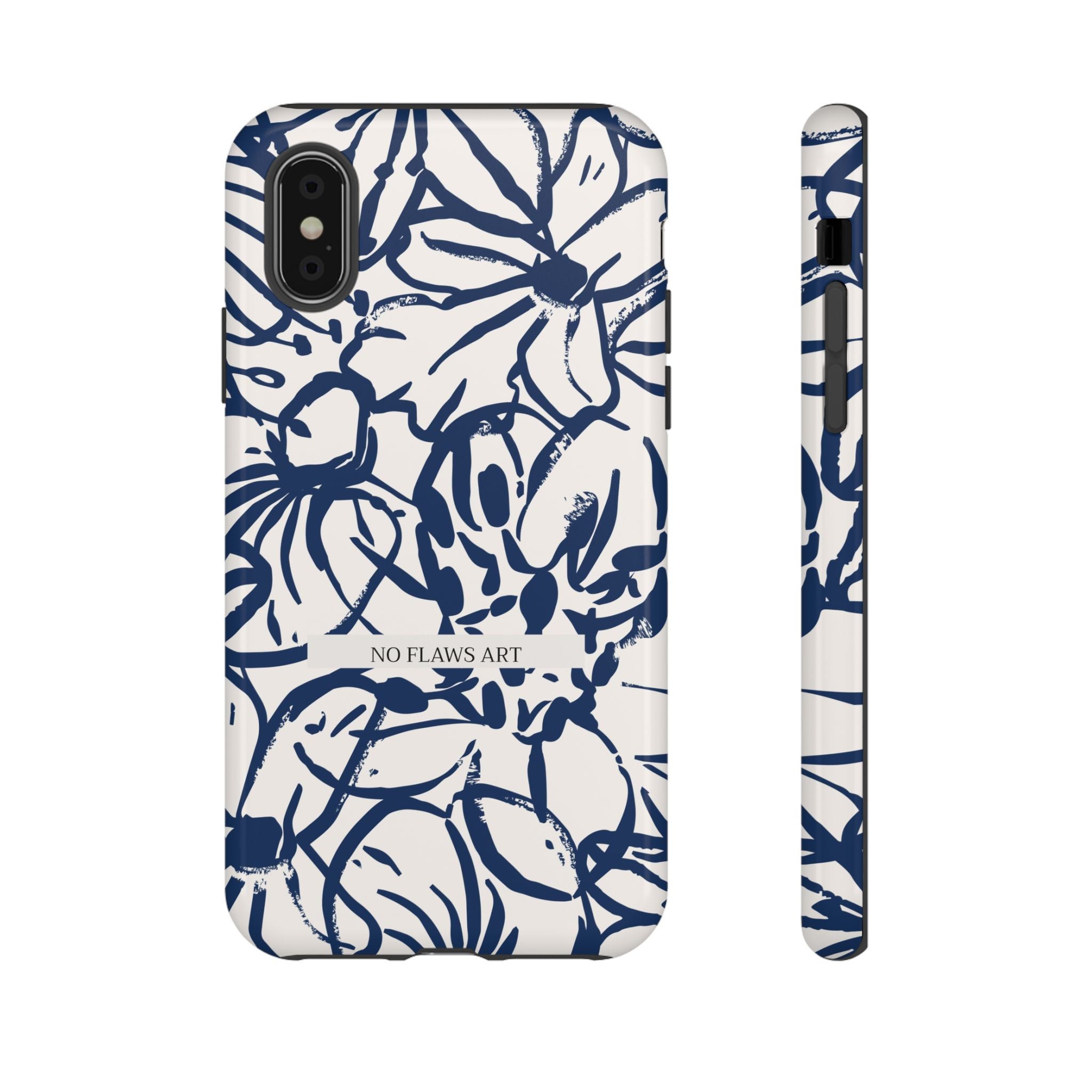 Navy Floral Tough Phone Case — "No Flaws Art" Protective Phone Cover