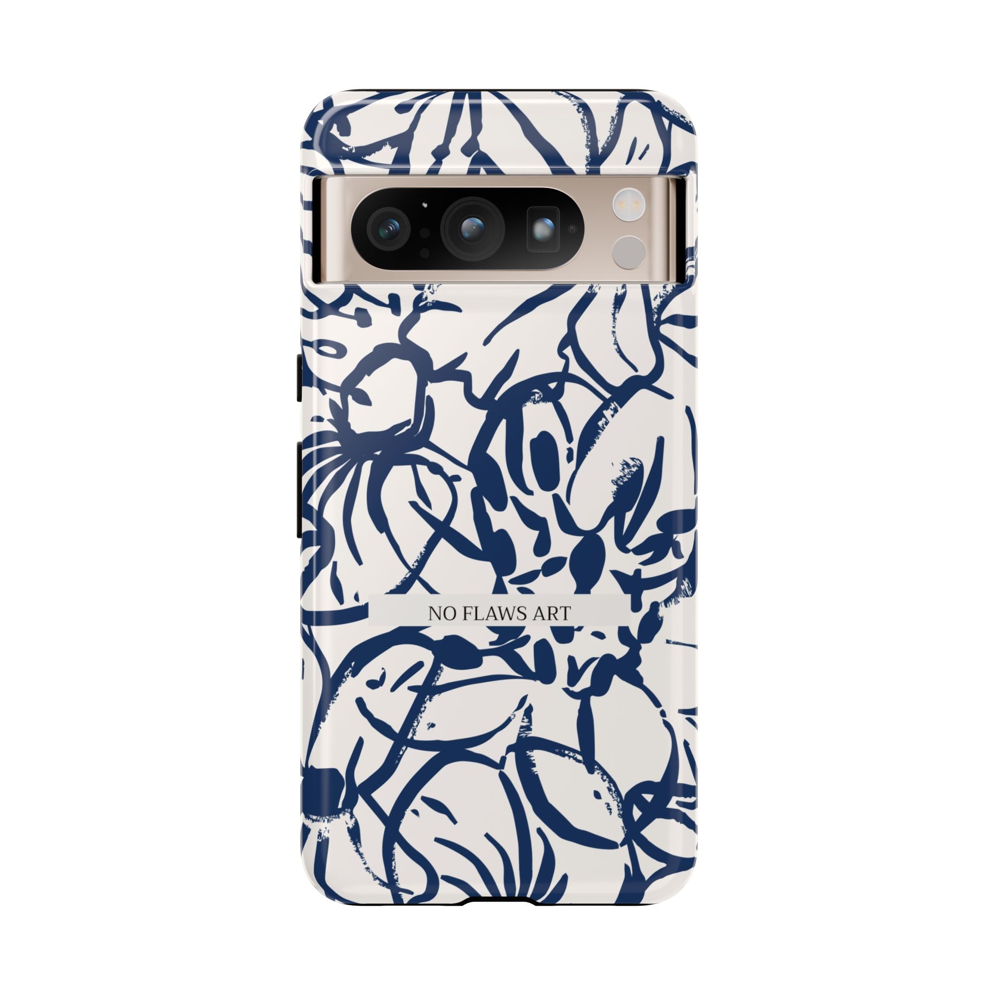 Navy Floral Tough Phone Case — "No Flaws Art" Protective Phone Cover