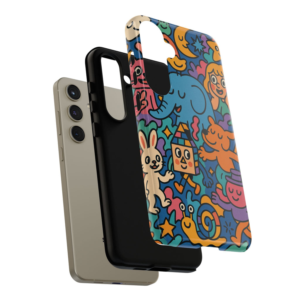 Colorful Doodle Phone Case — Cute Cartoon Animals & Characters
