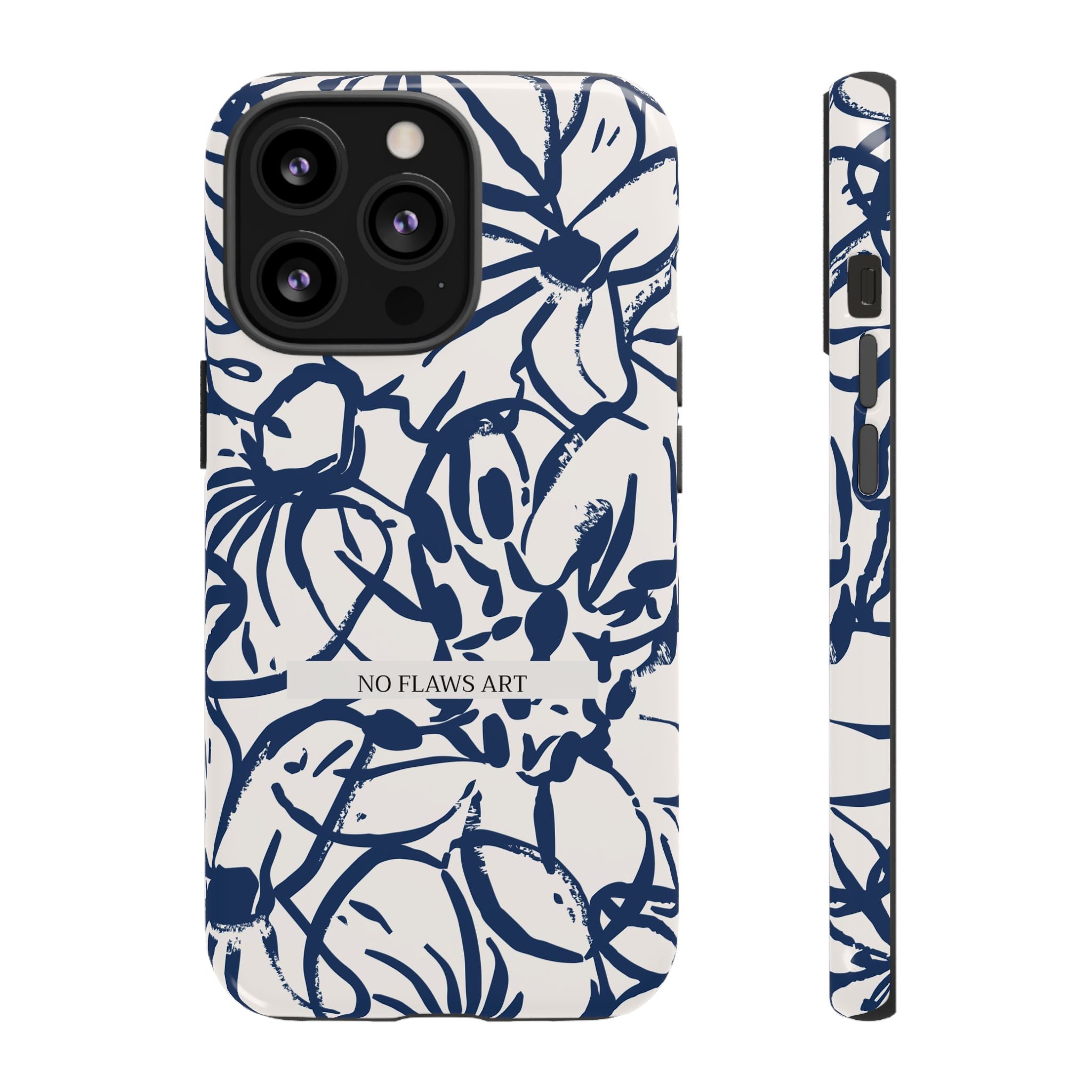 Navy Floral Tough Phone Case — "No Flaws Art" Protective Phone Cover