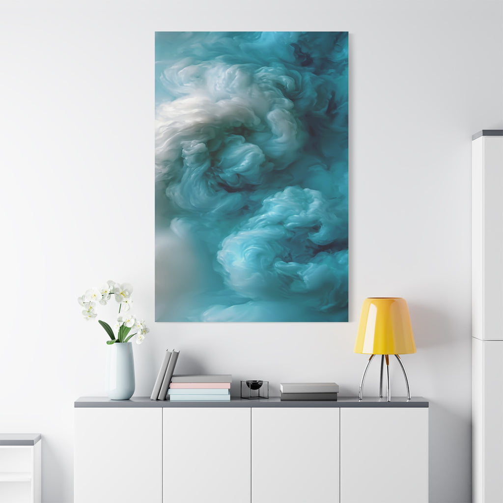 Teal Cloudscape Matte Canvas Print — Abstract Oceanic Wall Art (Stretched)