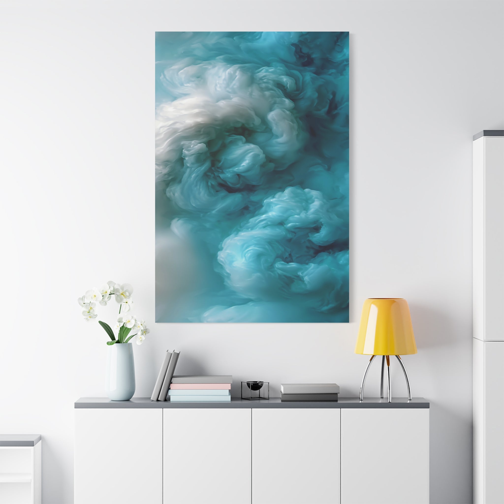 Teal Cloudscape Matte Canvas Print — Abstract Oceanic Wall Art (Stretched)