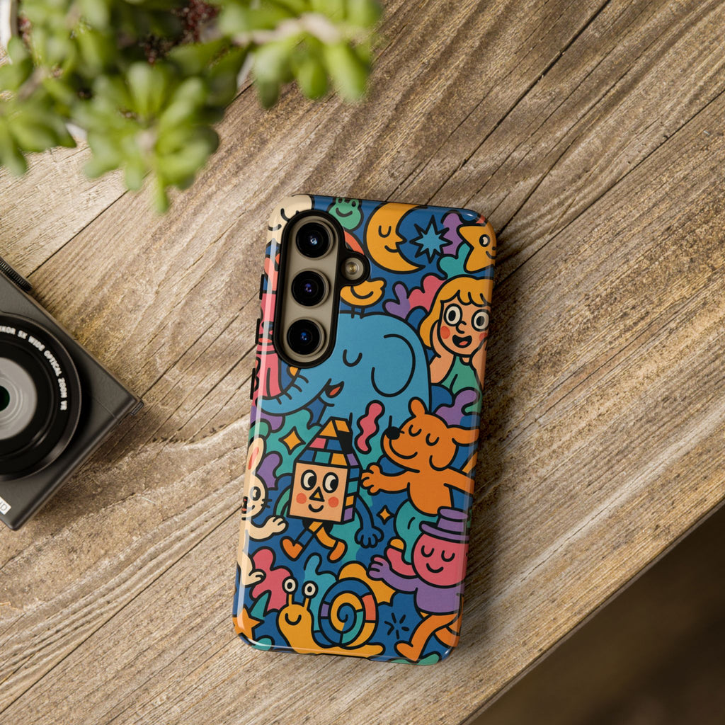 Colorful Doodle Phone Case — Cute Cartoon Animals & Characters