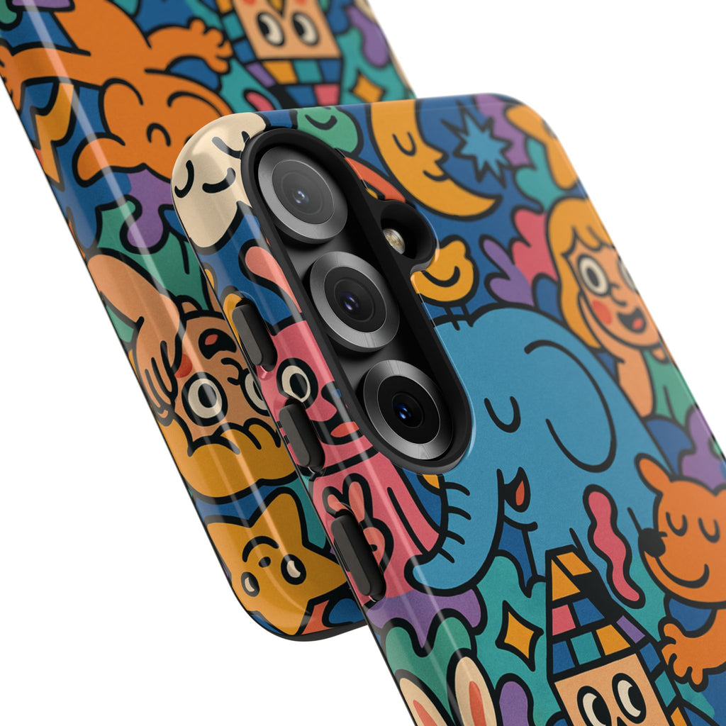 Colorful Doodle Phone Case — Cute Cartoon Animals & Characters
