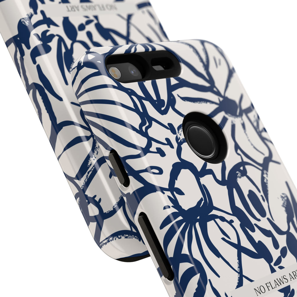 Navy Floral Tough Phone Case — "No Flaws Art" Protective Phone Cover
