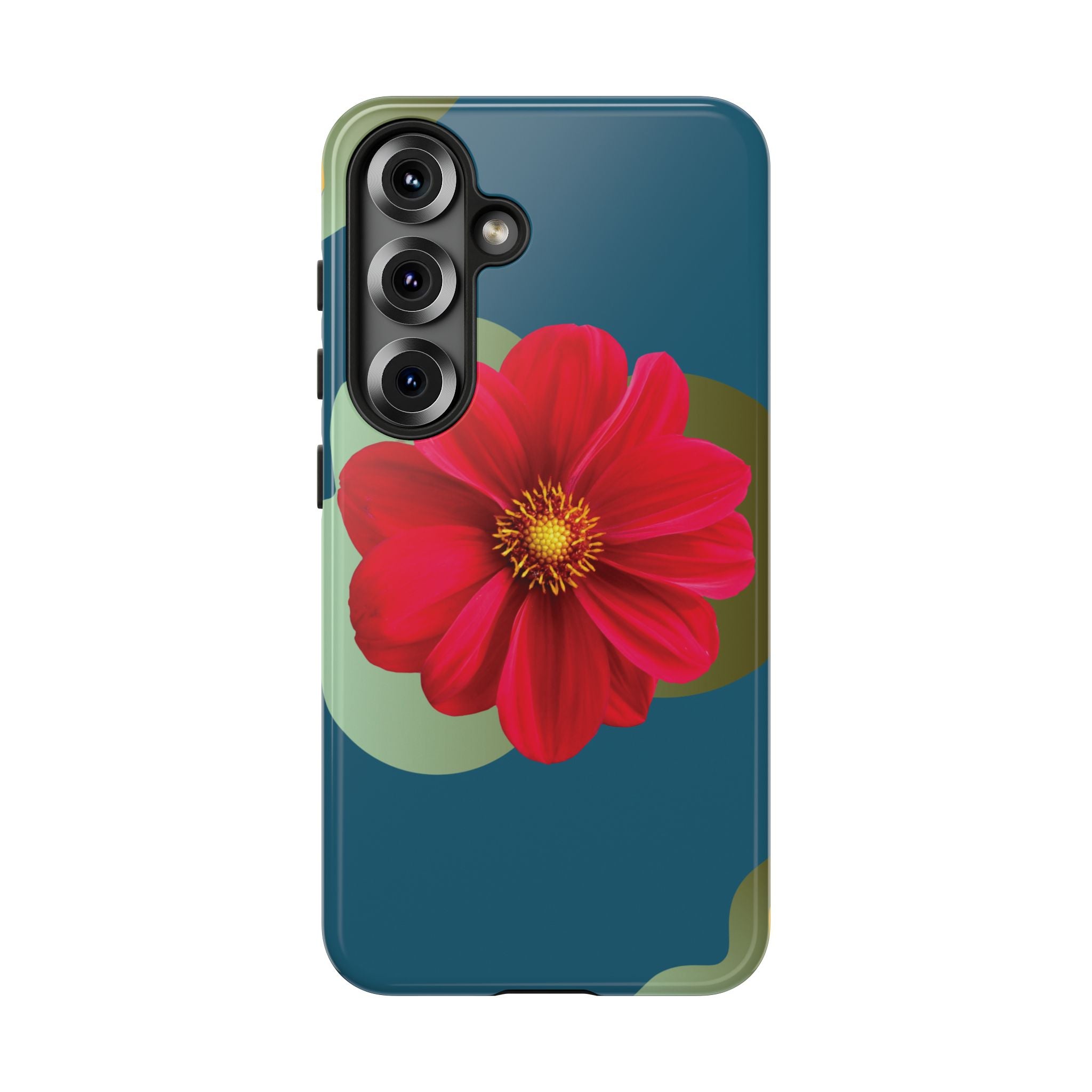 Floral Burst Tough Phone Case — Red Flower on Teal Protective Cover