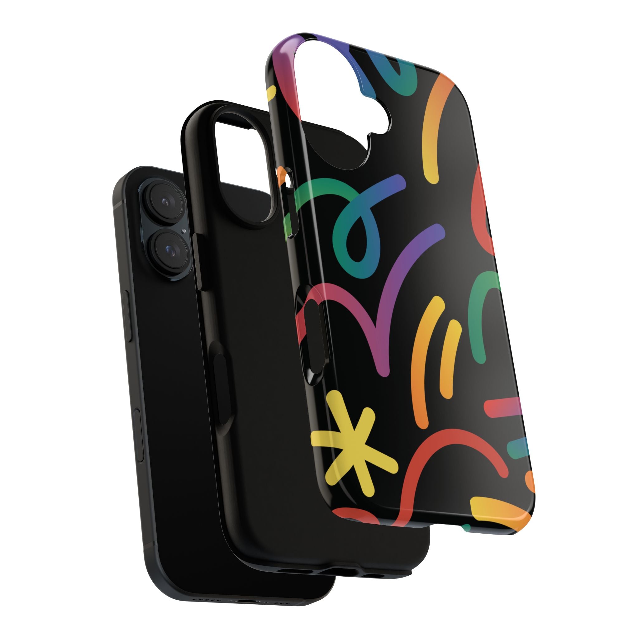 Colorful Doodle Tough Phone Case — Black Background Protective Cover