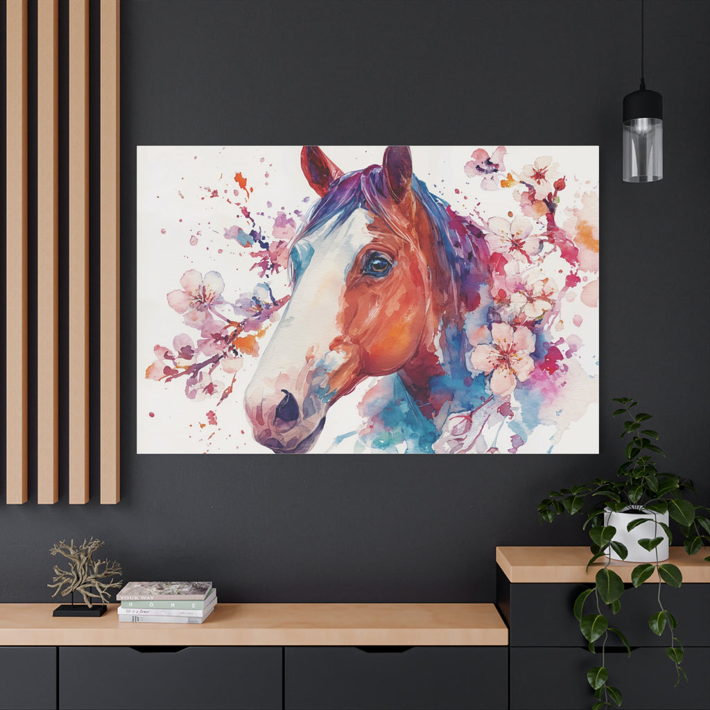 Watercolor Horse Canvas Print — Floral Equine Wall Art