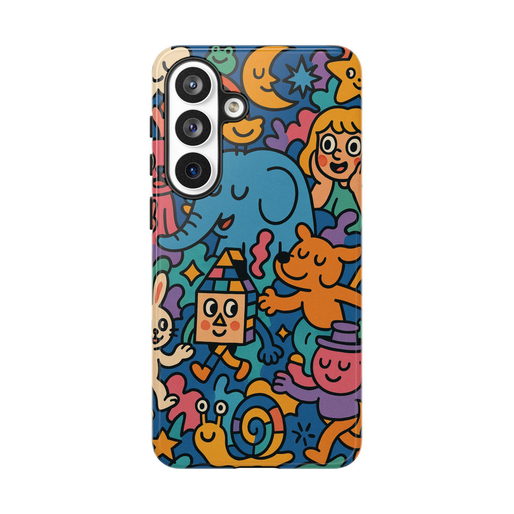 Colorful Doodle Phone Case — Cute Cartoon Animals & Characters