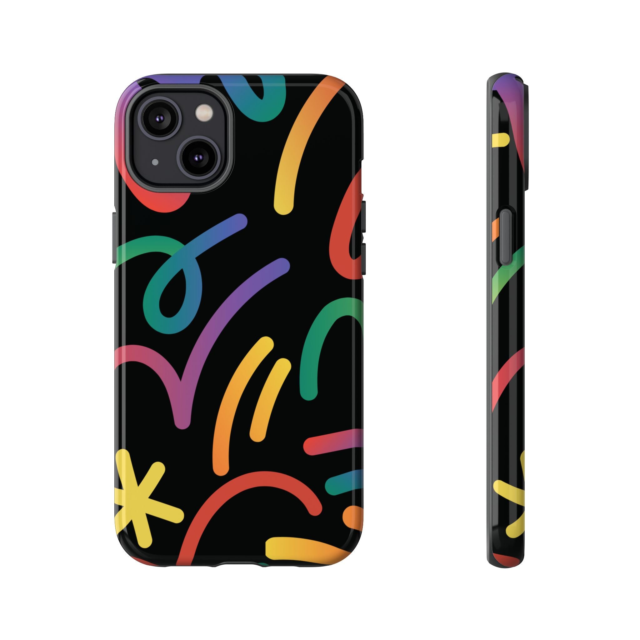 Colorful Doodle Tough Phone Case — Black Background Protective Cover
